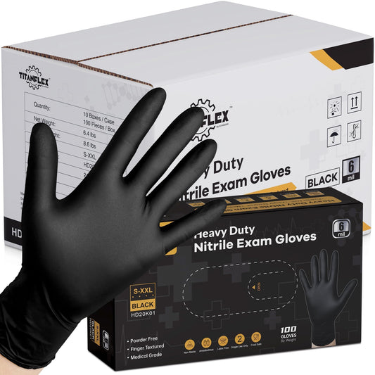 TitanFlex Disposable Nitrile Exam Gloves, 6-mil, Black, XL 1000-ct Case, Heavy Duty Disposable Gloves, Cooking, Mechanic, Latex Free, Food Safe