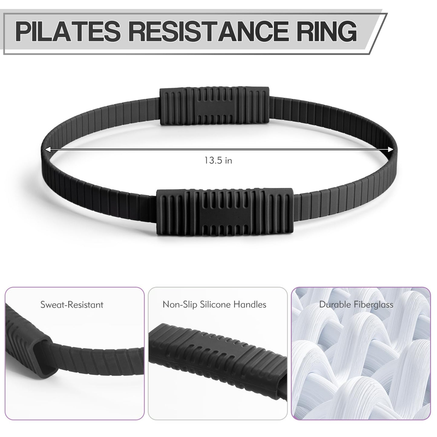 LTHTRADE Pilates Ring Circle, 13.5 Inch Magic Circle Ring for Women, Flexible Resistance Exercise Equipment for Toning Thighs, Legs, Arms & Core (Black)