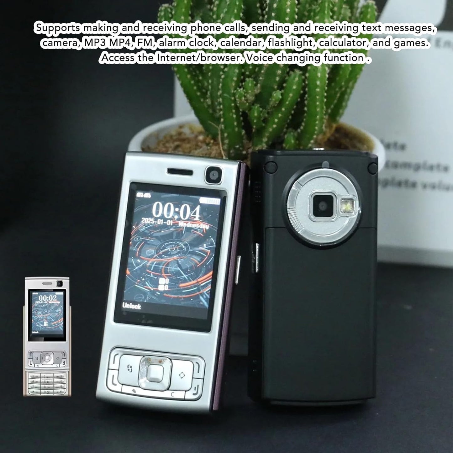 2G 2.0 Inch 1000mAh MP3 MP4 GOWENIC Unlocked Slider Phone, GSM Mobile Phone Screen Battery Dual SIM Player with Loud
