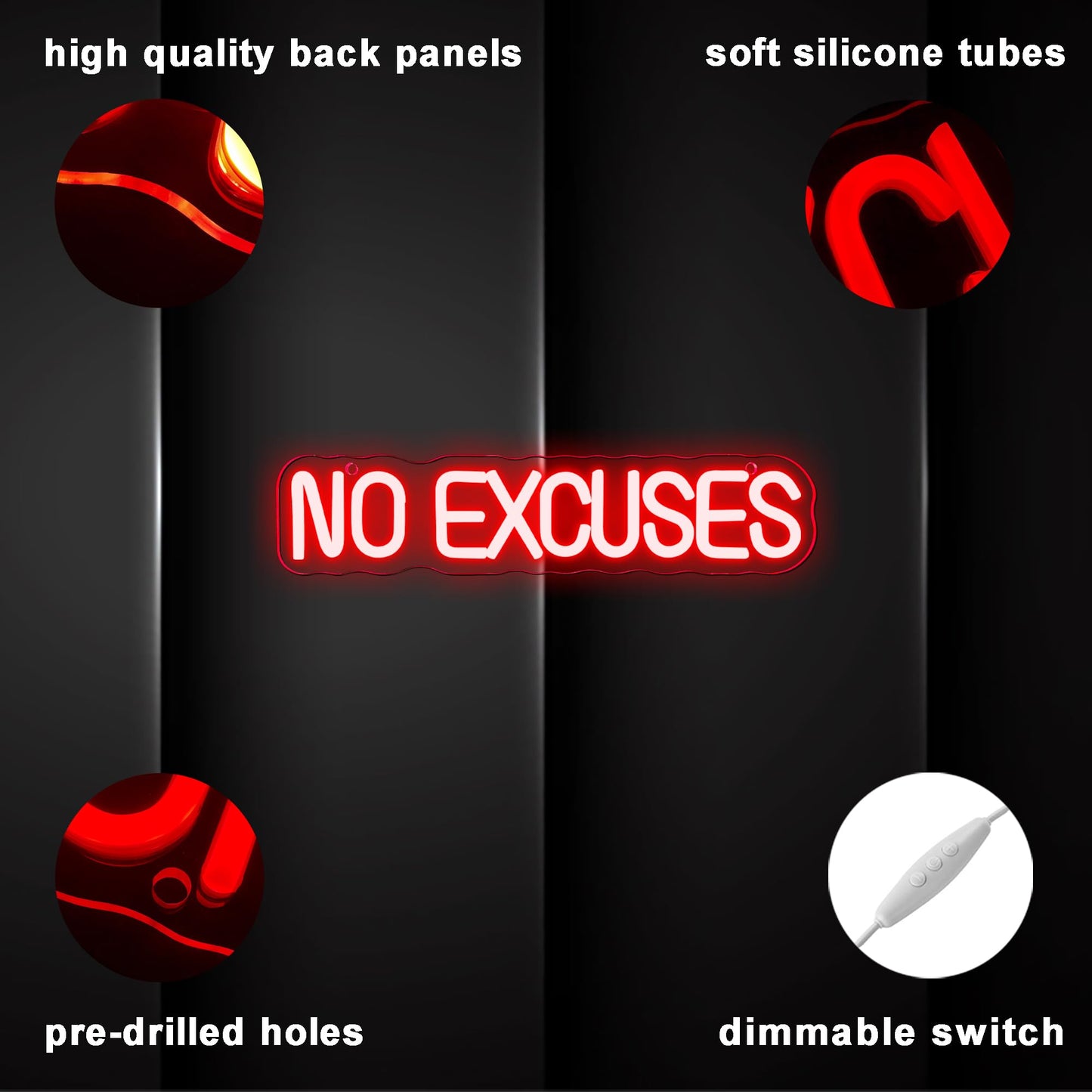 No Excuses Gym Neon Sign, GYM Motivational Neon Workout Neon Sign Fitness Studio Training Room Decor GYM Wall Art Decor Light Sign Gym Enthusiasts Gymnastic Sign(14.1 * 3.1in)