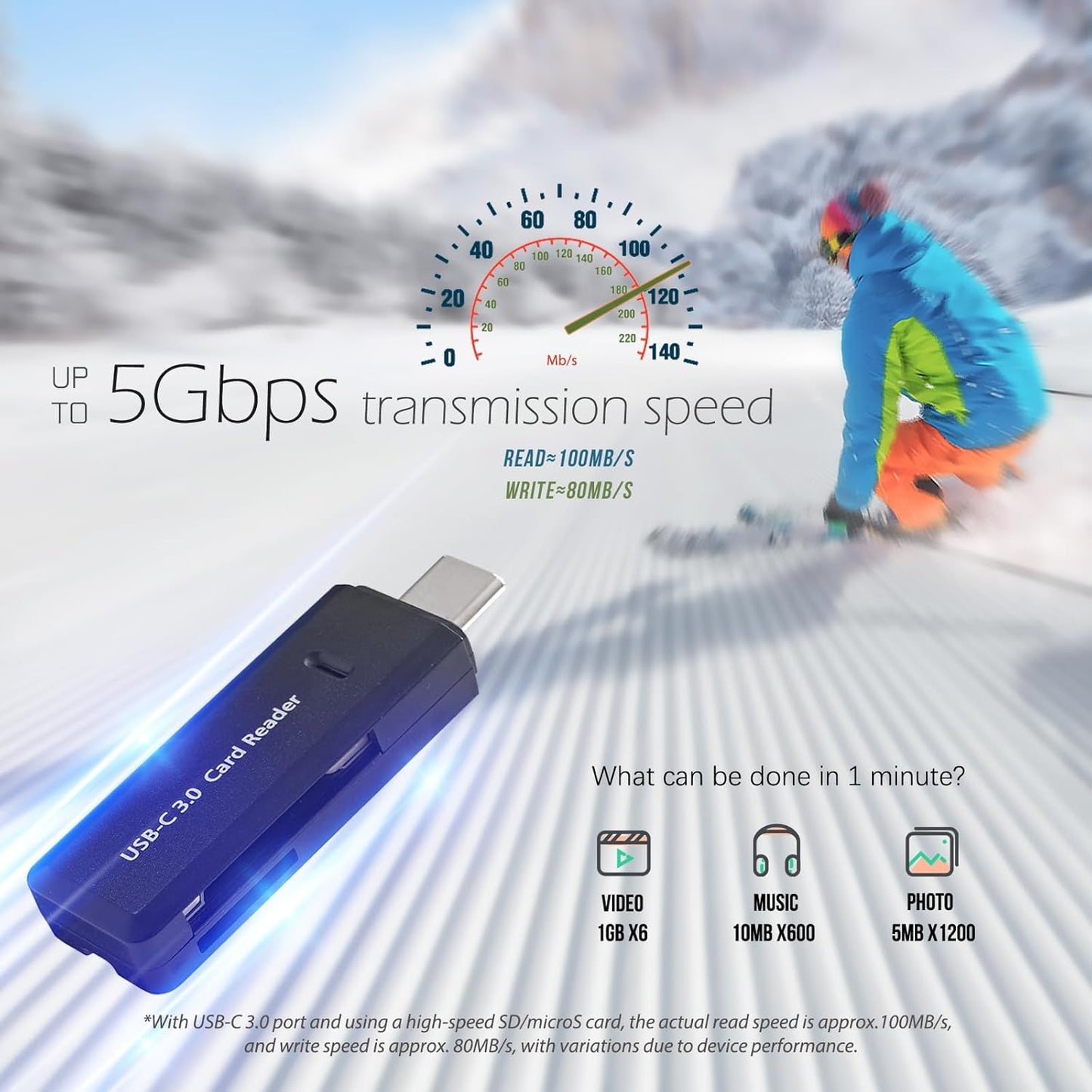 Wansurs 5Gbps 2-in-1 MMC, RS-MMC, Micro SD Card Reader, USB C Memory Card Reader for Digital Camera, SD Card Viewer