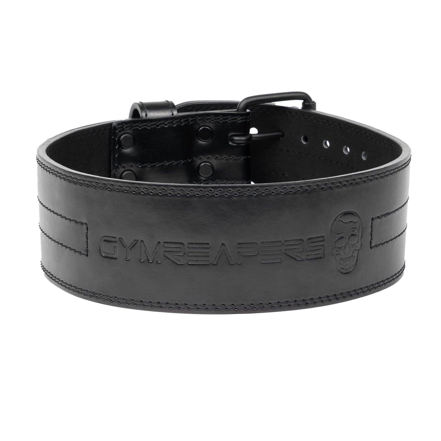 Gymreapers Weightlifting Belt 6MM Genuine Leather - Double Prong Power Belt Heavy Duty 4-Inch Wide - Strong, Stabilizing Back Support for Deadlifts, Squats Powerlifting (Black, Small)