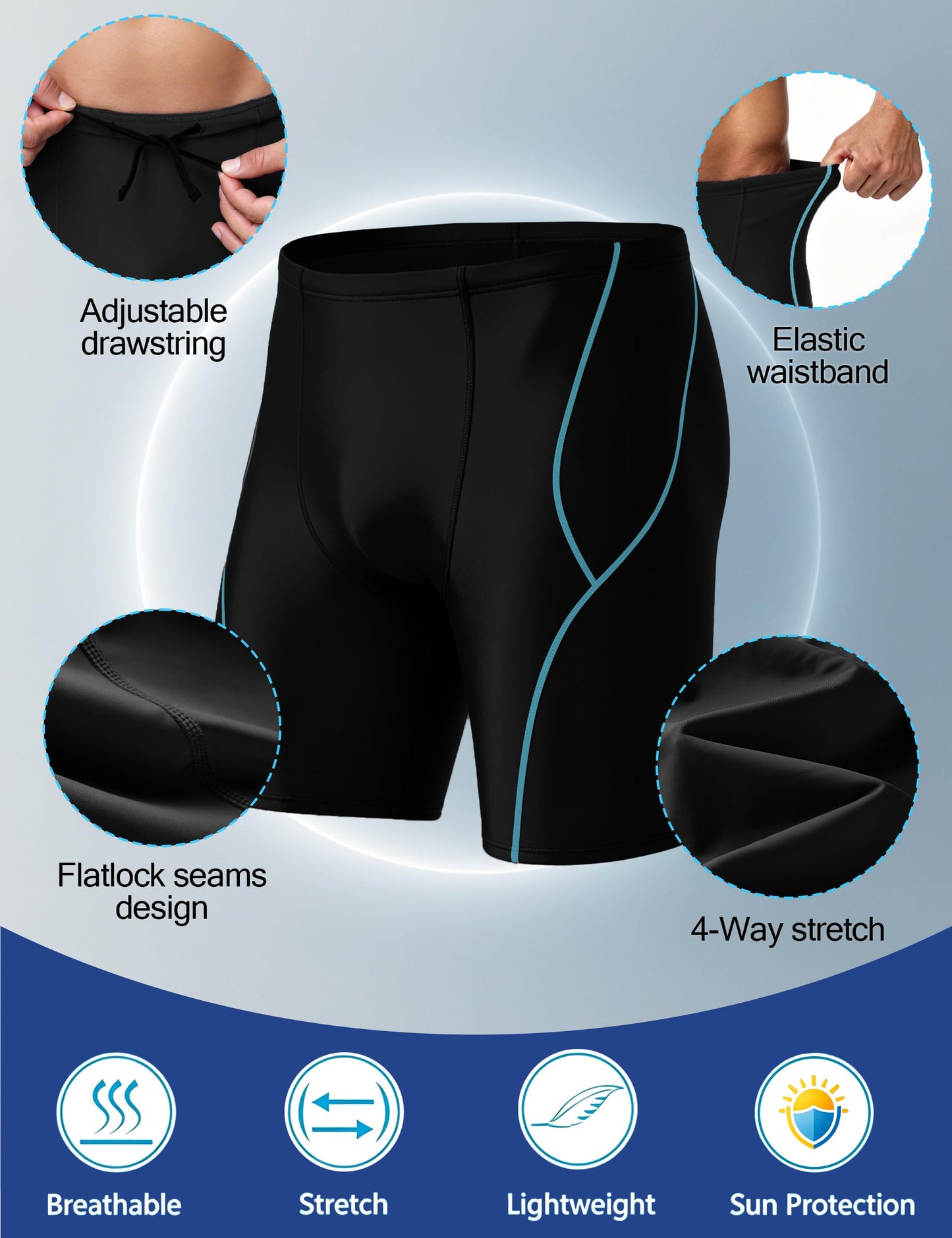 Roadbox Swim Jammers for Men Racing Athletic Quick Dry Swimsuit Endurance Training Competitive Swimming Shorts UPF 50+