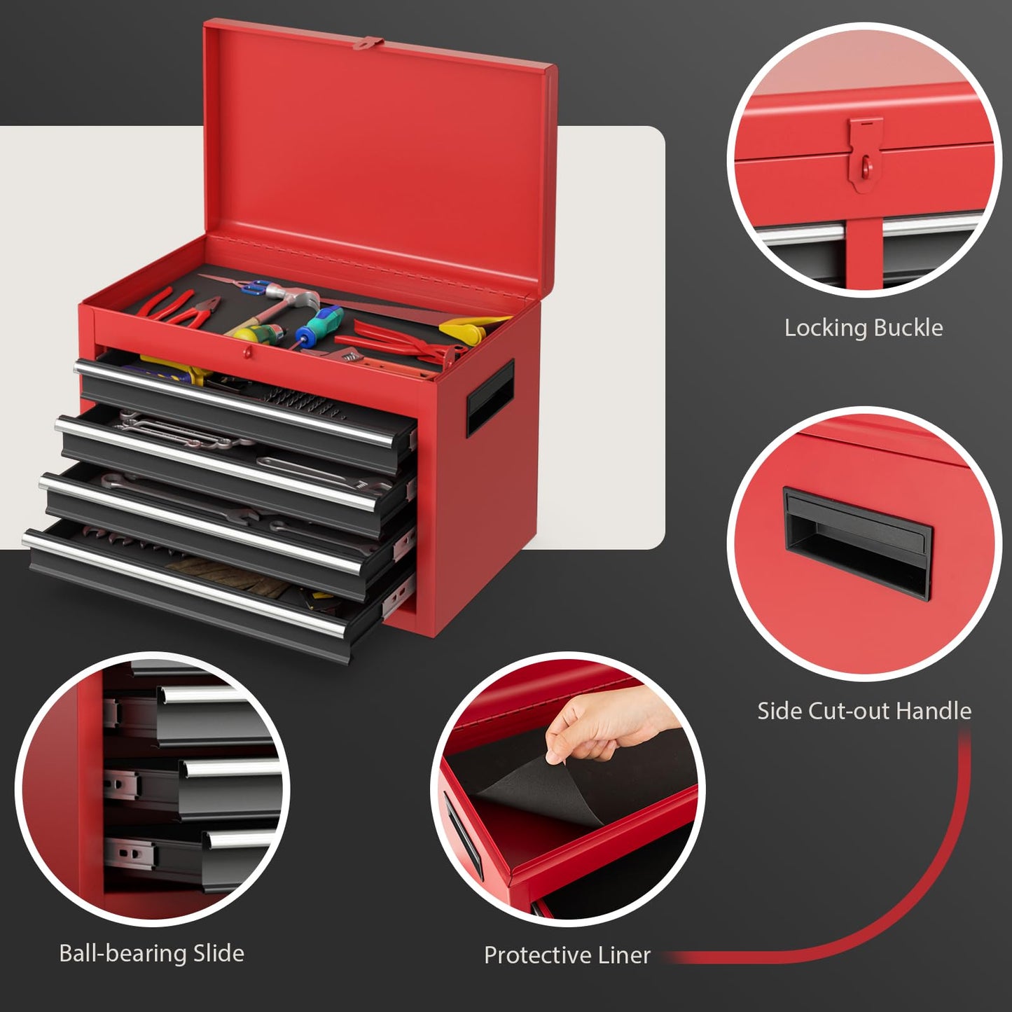 Goplus Tool Chest, 5-Drawer Rolling Tool Storage Cabinet with Detachable Top Tool Box, Liner, Universal Lockable Wheels, Adjustable Shelf, Locking Mechanism, Metal Tool Cart for Garage Workshop