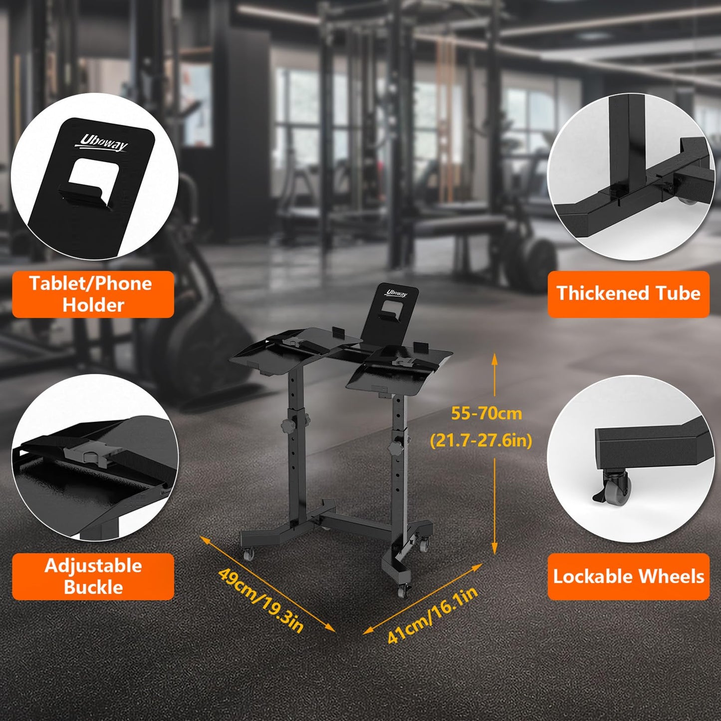Adjustable Dumbbell Stand - Uboway Weight Stand with 4 Level Height Adjustment, Dumbbell Weight Rack with Tablet Holder and Durable Casters, Weight Holder for Adjustable Dumbbell Set, 2025 Upgrade Design （Bonus Foot Pads）