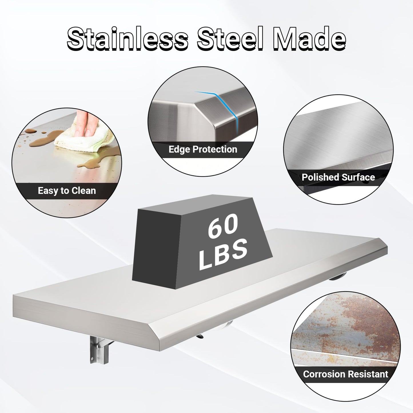 Toriexon Folding Concession Shelf 24" x 12", Stainless Steel Drop Down Folding Serving Food Shelf for Concession Windows