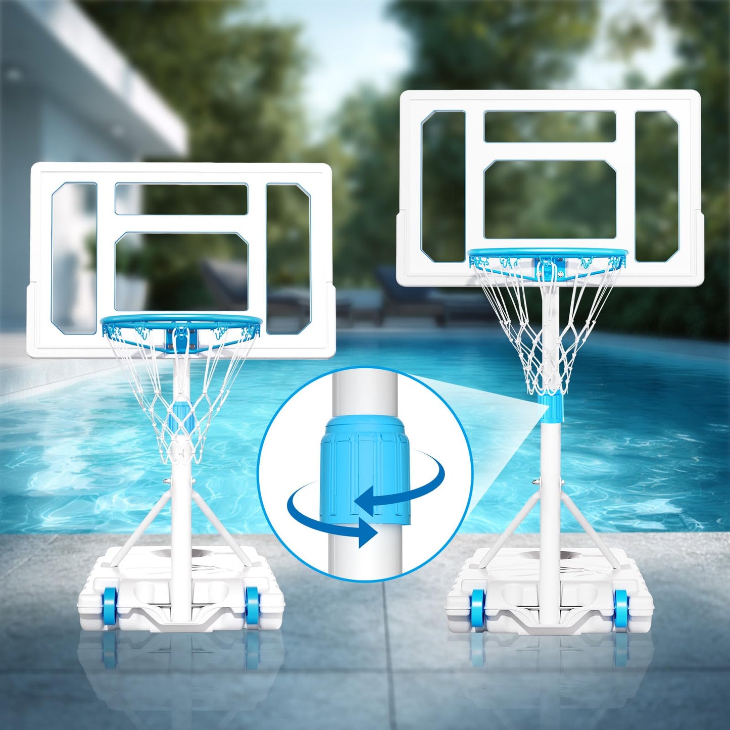 BACKYARD BLITZ Pool Basketball Hoop, 32in Portable Swimming Basketball Hoop for Pool, Stainless Steel Rust-Proof Basketball Goal Set Outdoor/Indoor