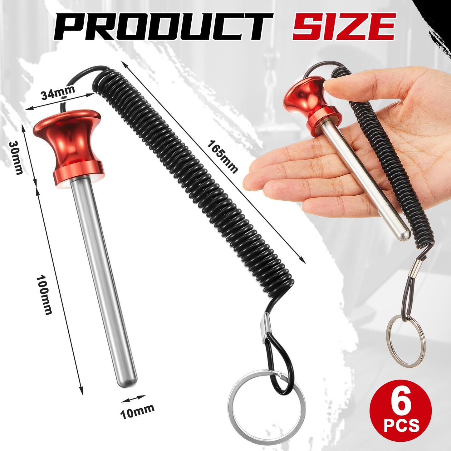 Lasnten 6 Pcs Weight Stack Pin Magnetic Universal Gym Weight Pin 0.4 inch Drop Set with Pull Rope for Plate Apertures Above 10.5 mm Heavy Duty (Red)