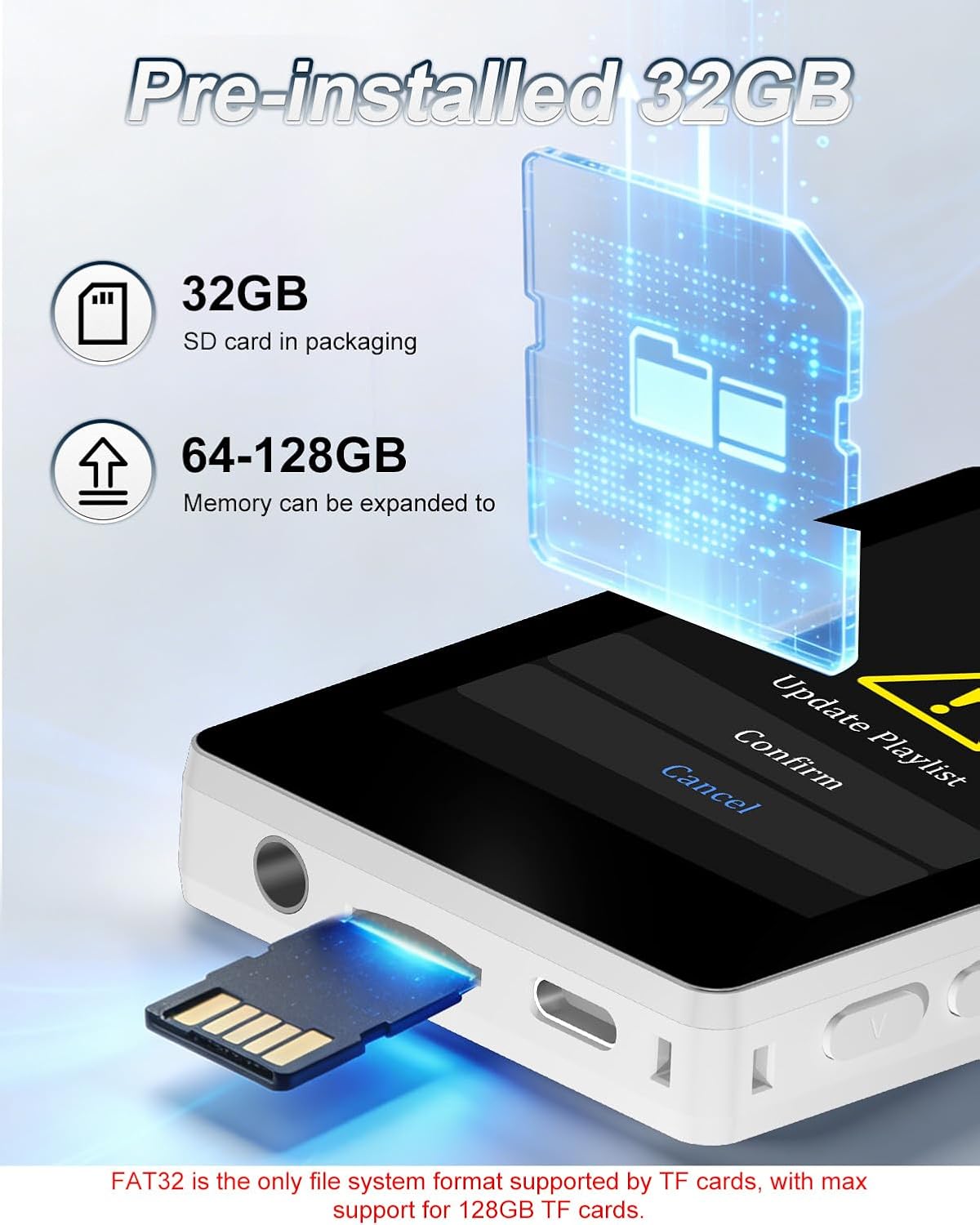 VANSING 32GB MP3 5.2 512GB Player with Bluetooth and Smart Index Search, Portable Bluetooth Music Player with Built