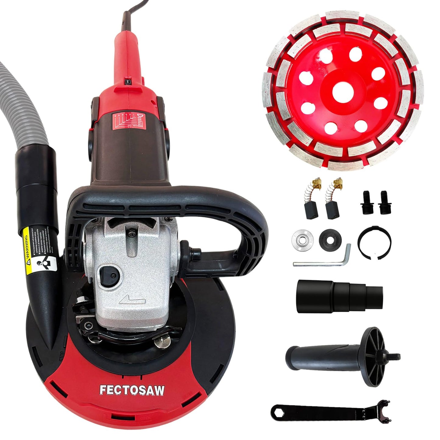 FECTOSAW 7-Inch Concrete Grinder,1580W (2.1 HP) Constant Power Motor, Variable Speed Electric Floor Polisher with Dust Shroud & Diamond Grinding Wheel for Concrete, Wall & Surface Grinding