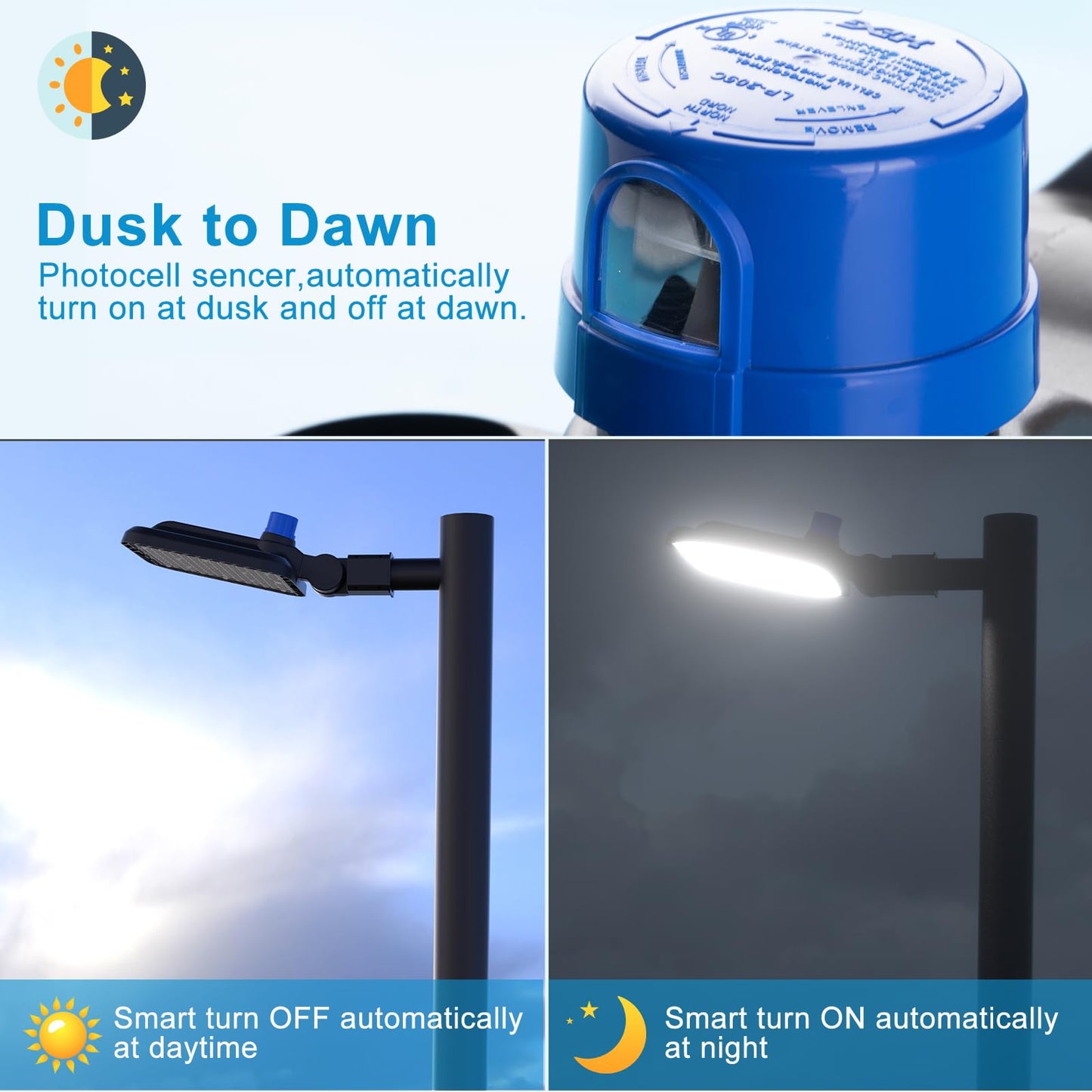 5Pack 240W LED Parking Lot Lighting 60000LM 5000K Pole Lights Outdoor with Smart Dusk to Dawn IP65 Outdoor LED Parking Lot Lights Pole Mount for 30~50Ft Yard,Driveway,Stadium,Roadway-7Yrs Warranty