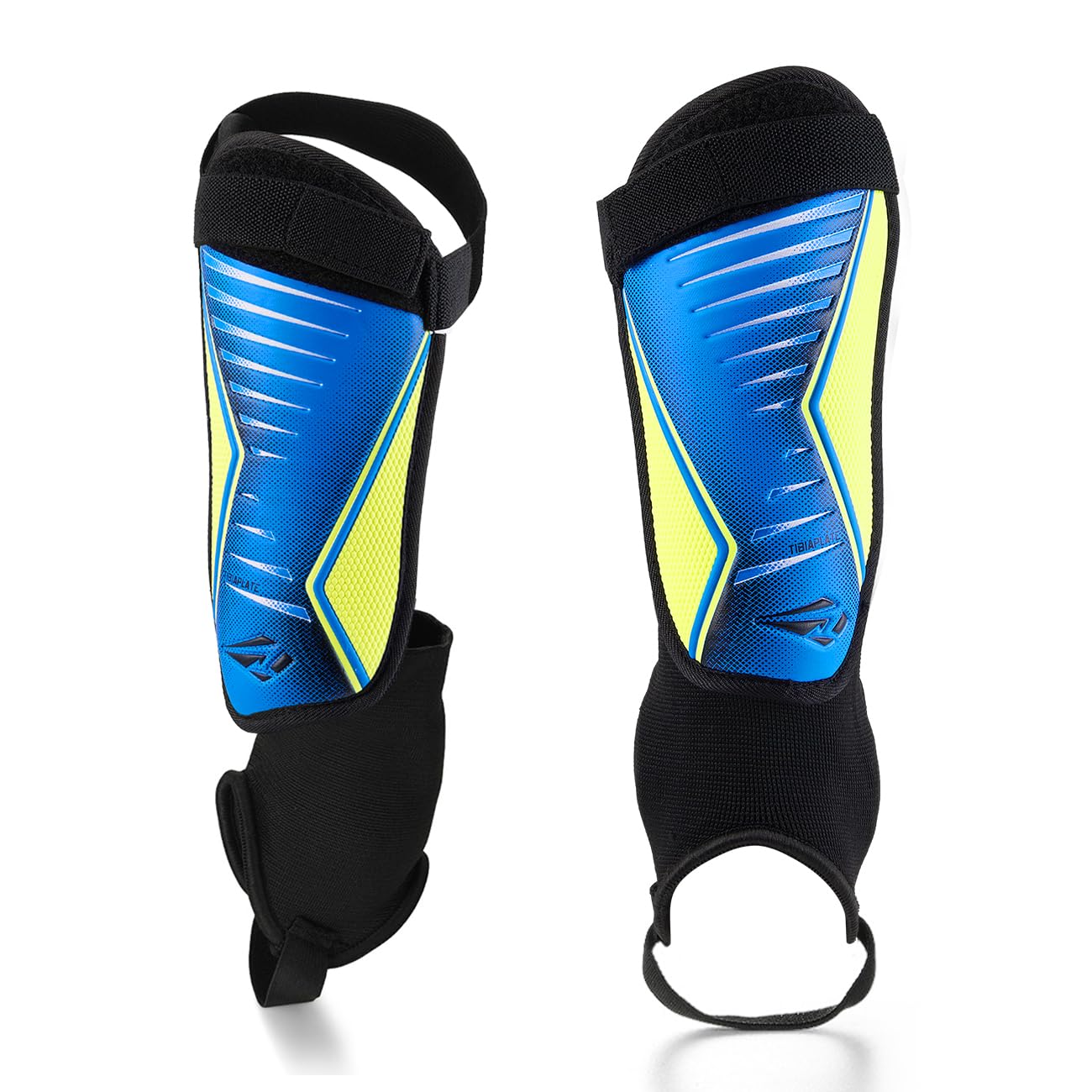 Rawxy Football Soccer Shin Guards with Exceptional Flexible Soft Light Weight - Great for Boys Girls Junior Youth(Blue Yellow, S&M)