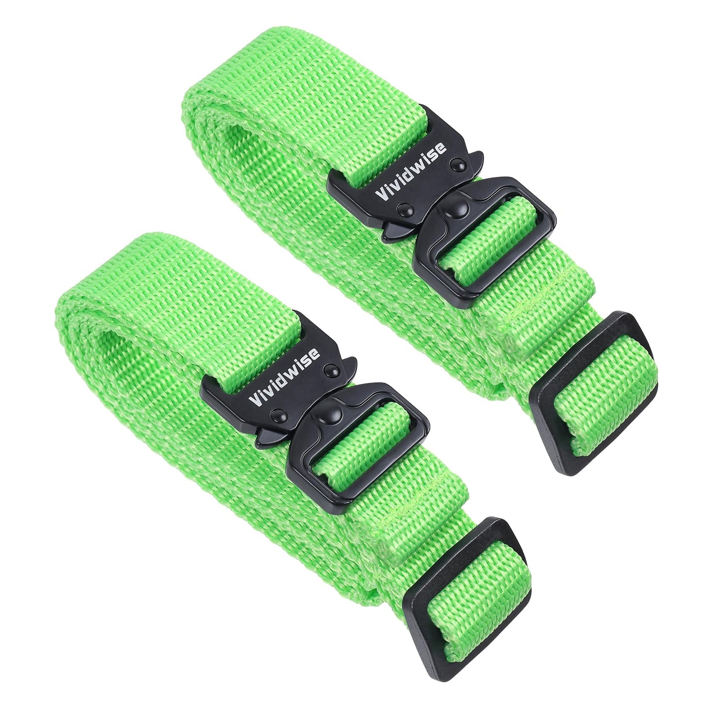 Vividwise Utility Straps with Metal Quick Release Buckle, Adjustable Nylon Belt Backpack Accessories Sleeping Bag Strap for Hiking, Travel, Outdoor Sports (Green-Metal Buckle, 1" W-48 L)