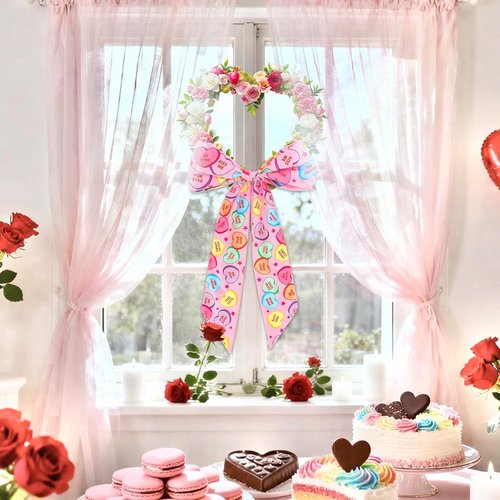 FYSUIMU Valentine's Day Wreath Sash - Conversation Heart Garland Ribbon | 2-Piece Indoor/Outdoor Decor