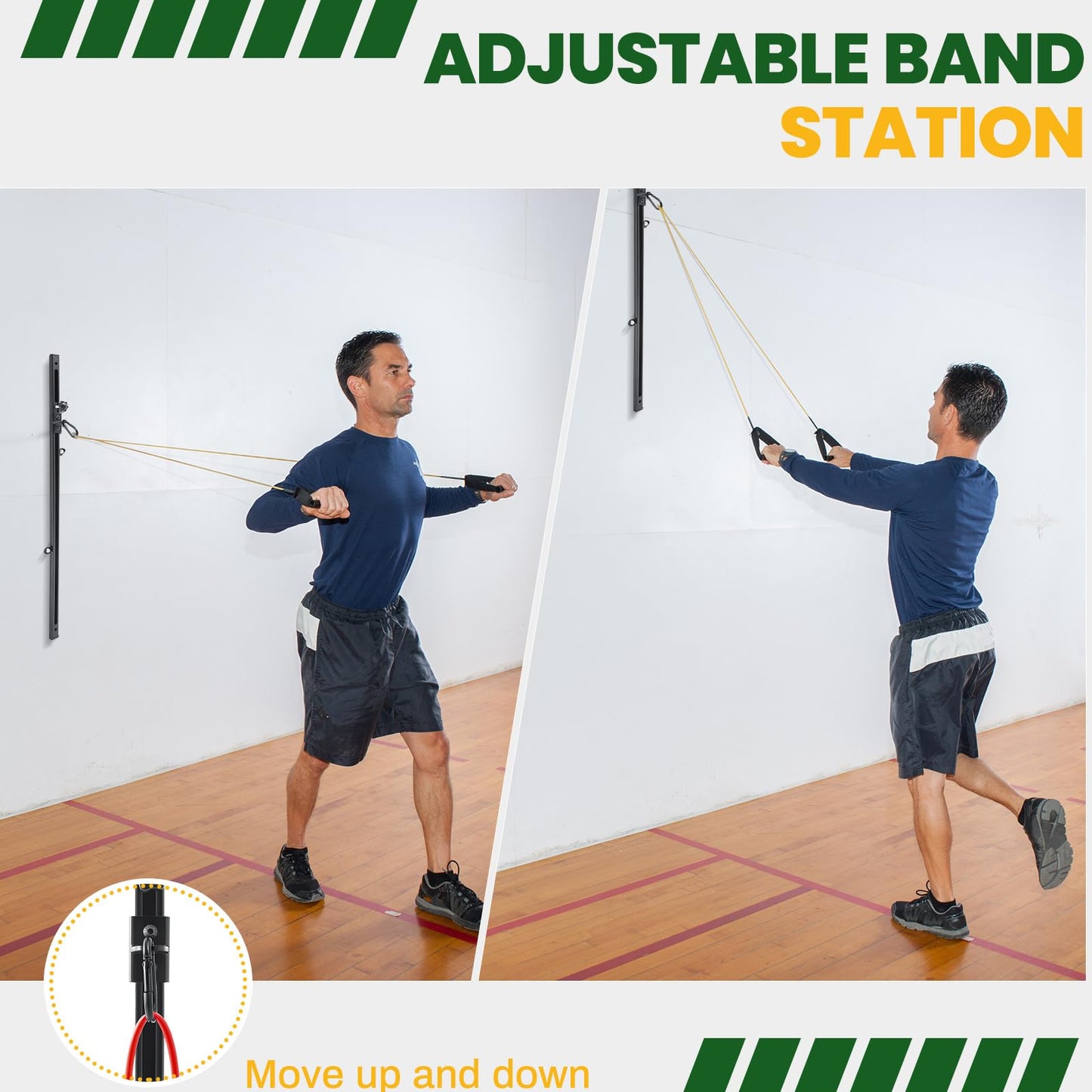 Wonderjune Resistance Bands Wall Mount System Adjustable Wall Anchor 35.5in Metal Gym Station for Exercises Home Fitness Workout Athletic Training,Resistance Bands Not Included