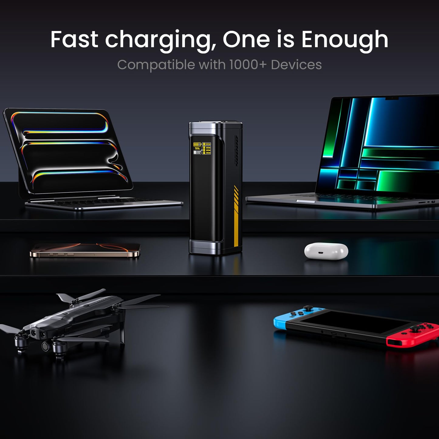 AOHI 140W PD3.1 Laptop Power Bank 40000mAh Fast Charging Station, The Future Starship 2 in 1 Camping Large Portable Charger for MacBook Pro/Air, iPad Pro, iPhone 16 Pro Max,Galaxy,Steam Deck, Grey