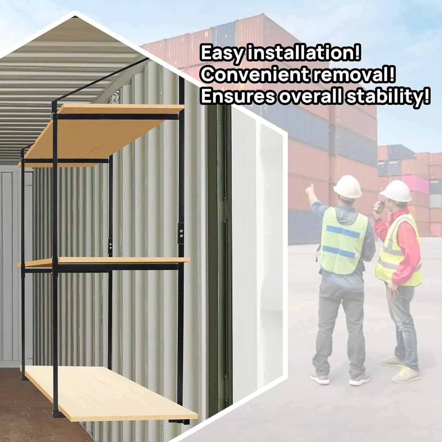 Sidasu 4 Pack Shipping Container Shelves Shelving Brackets with 60.5"(H) X 22.3"(W), 3 Tiers Shipping Container Shelves-Bracket Rack with 1100 lbs Capacity - D-Ring Mount for Cargo Shelves Rack