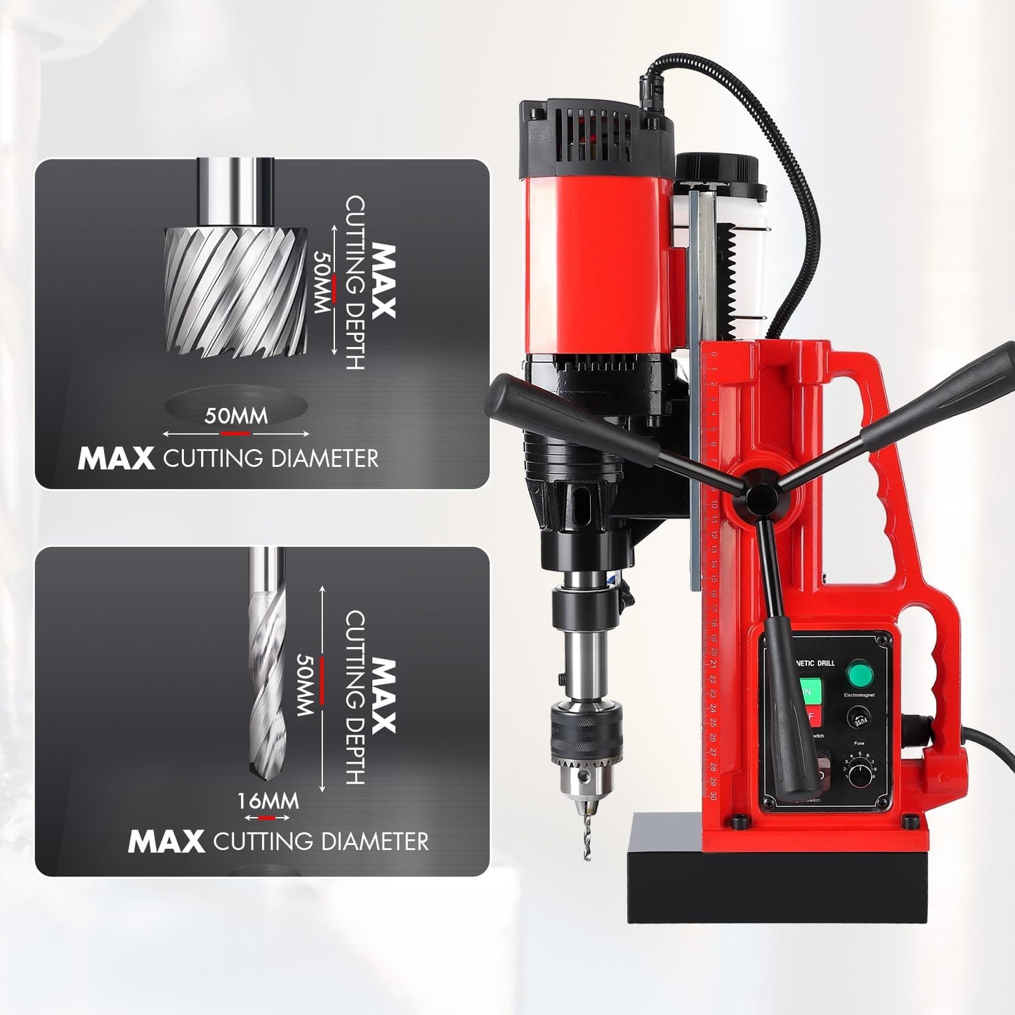 110V 1550W Magnetic Drill Press, 2" Drilling Capacity, 500 RPM, Variable Speed Single-Rail Portable Industrial Drill for Steel, Construction & DIY