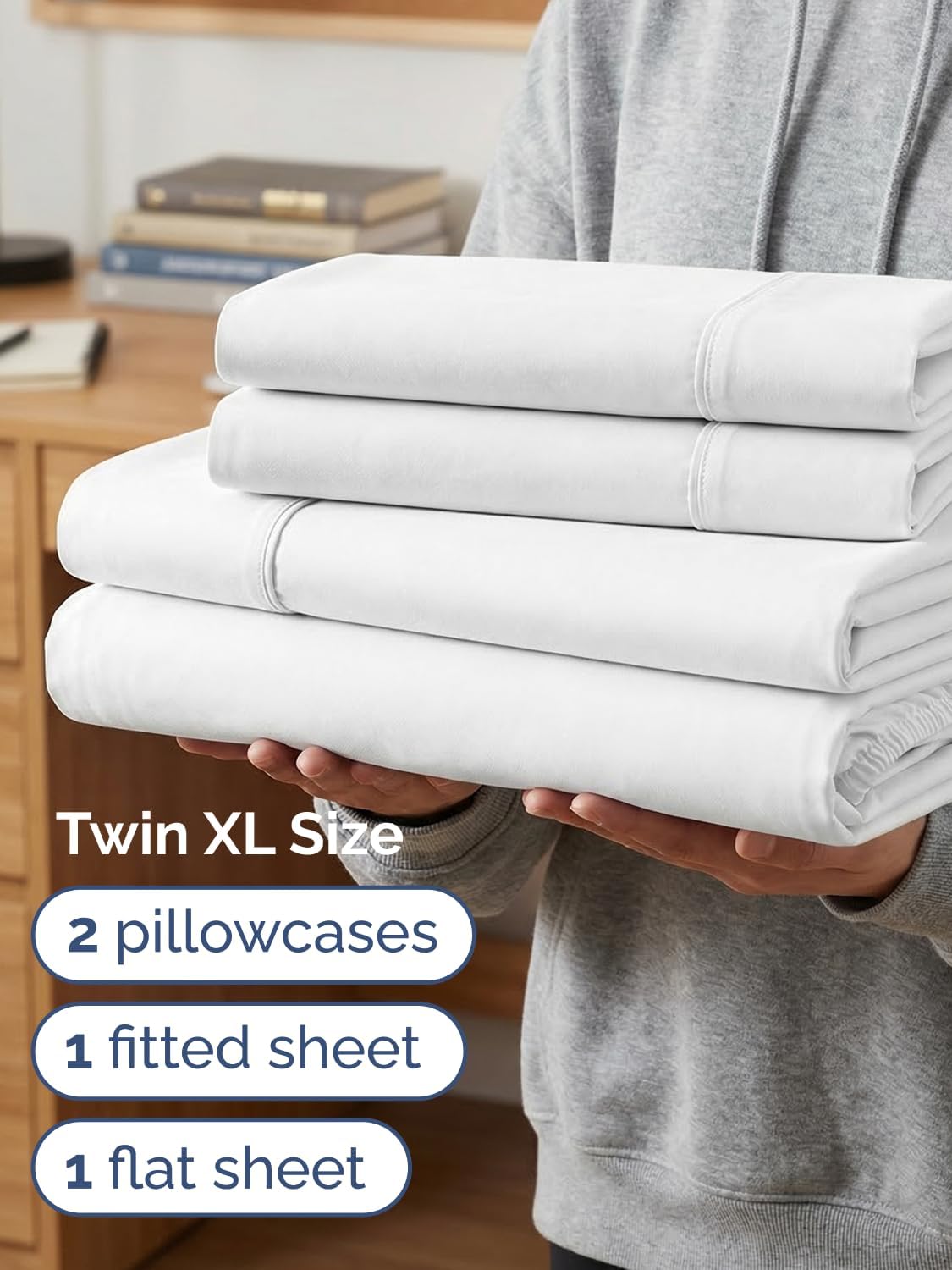 Skiennix Extra Deep Twin XL Sheet Set - 4-Piece Breathable Cooling Bedding - Soft, Wrinkle-Free White