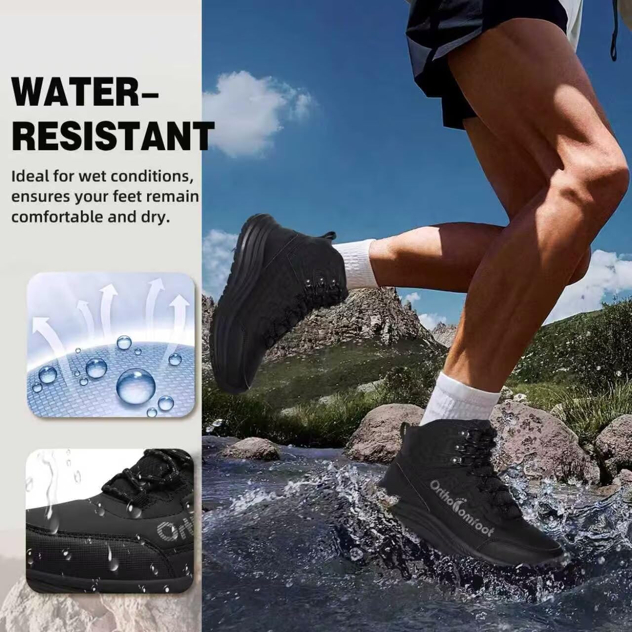 Men's Orthopedic Wide Mid Trekking Hiking Boots: Comfortable Plantar Fasciitis Orthotic Arch Support Bunions Recovery Sport Boot, Leisure Slip Resistant Outdoor Hang Out Walking Shoes Black Size 11