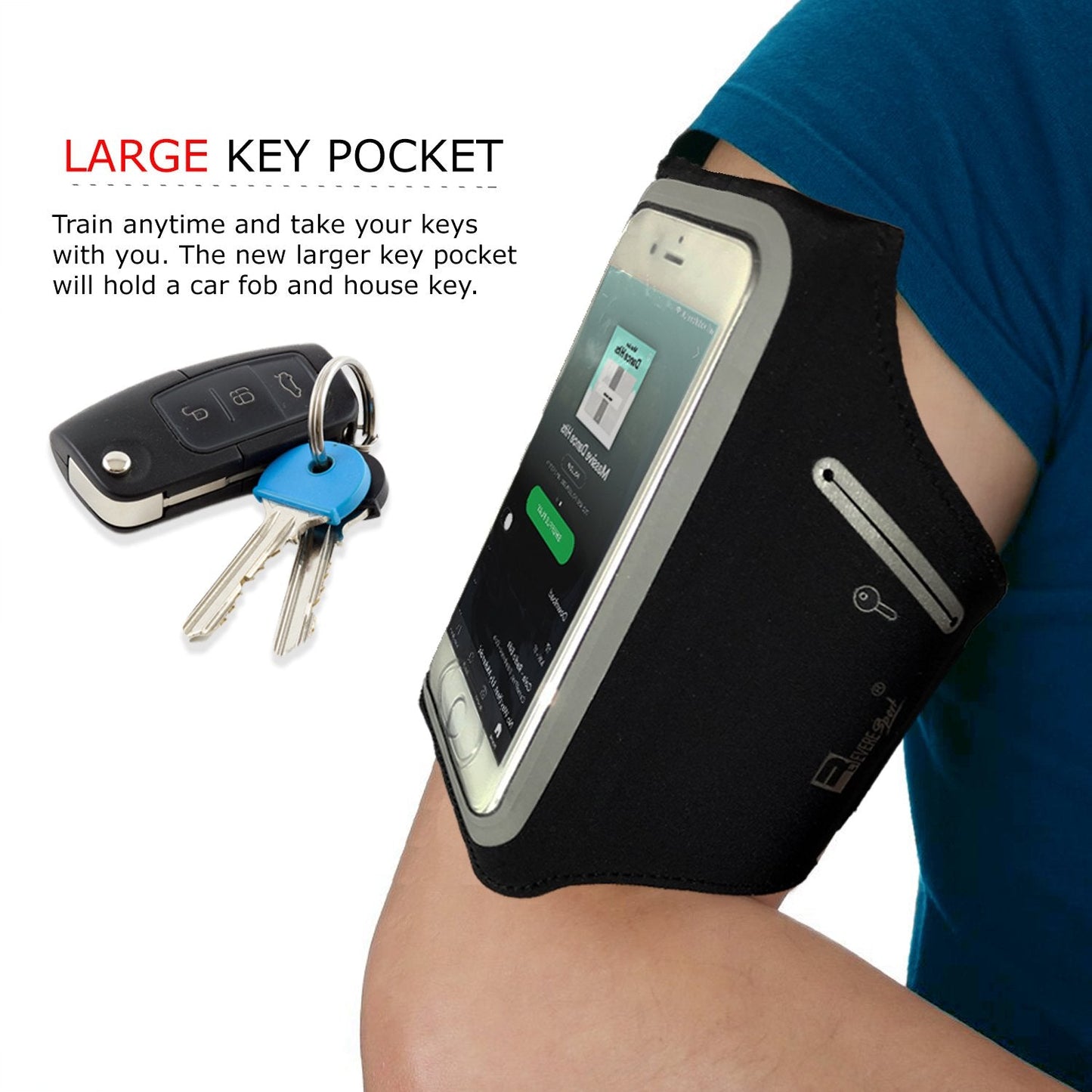 RevereSport Waterproof Armband for iPhone Pro Max 17/16/15/14/13/12 Plus/Air with Extra Pockets for Keys, Cash and Credit Cards. Running Phone Arm Holder for Sports, Gym Workouts and Exercise