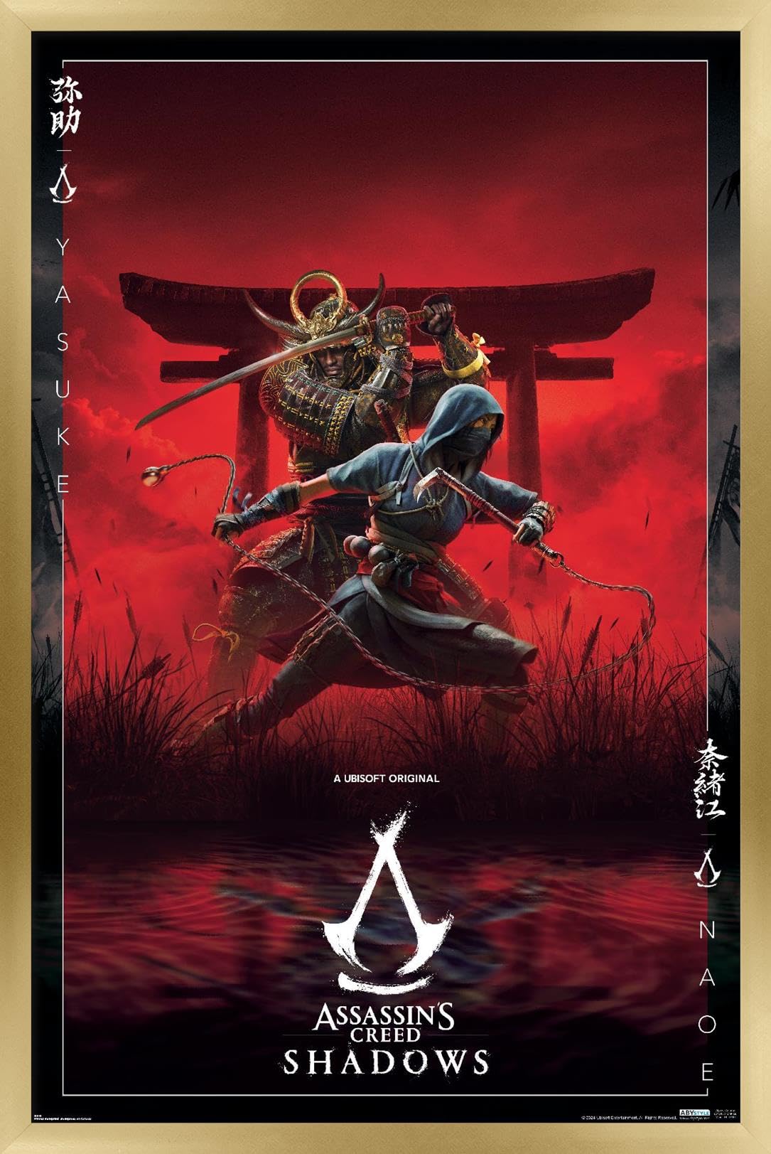 Assassin's Creed: Shadows - Key Art Wall Poster, 34L" x 22.4W", Gold Framed Version