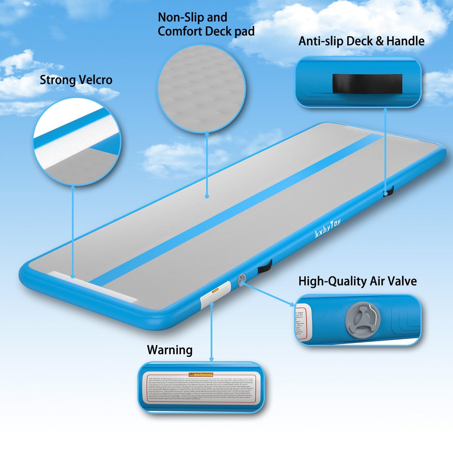 kxbyToy Air Mat Tumble Track 4 inches Thickness Inflatable Gymnastics Mat for Home Use/Training/Cheerleading/Yoga 10/13/16/20ft with Electric Air Pump