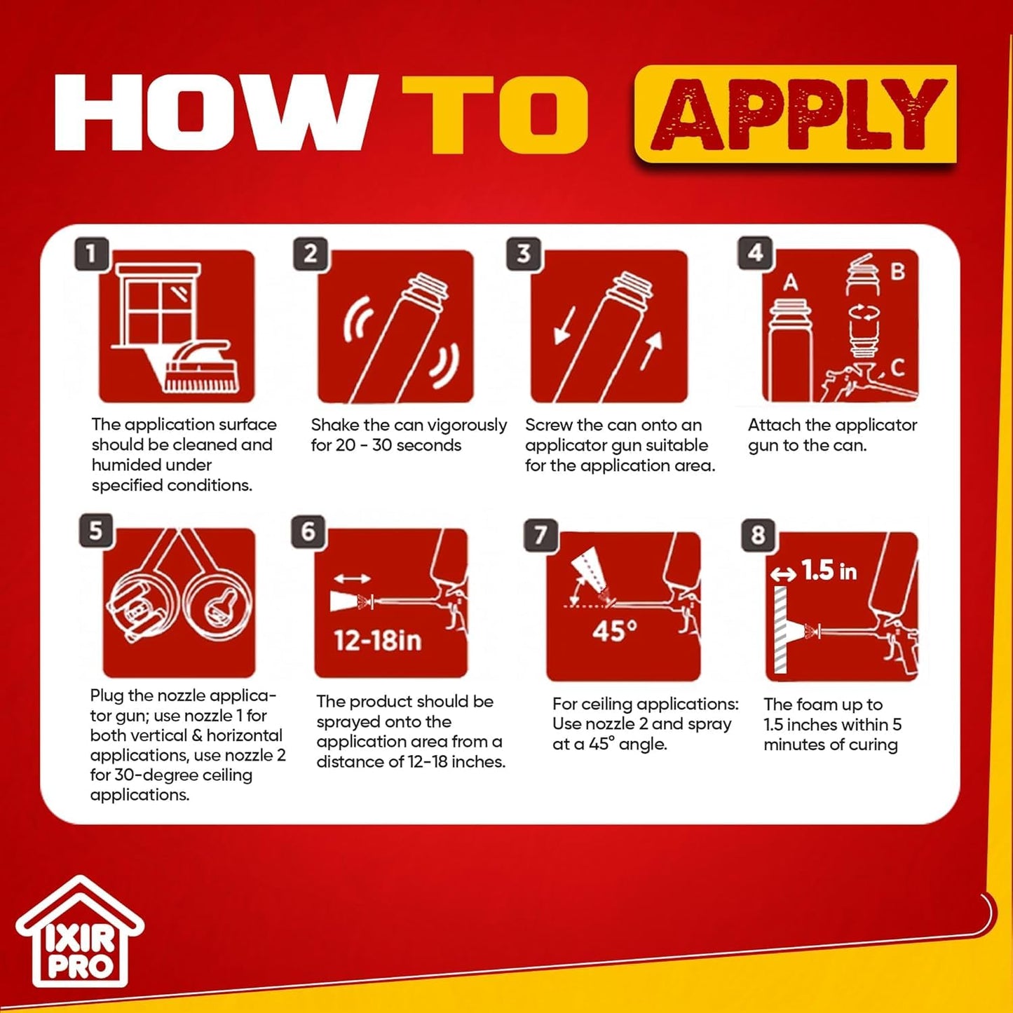 ixirpro Spray Foam Insulation Kit (18 PK Kit-30oz) Expanding Sealant, Spray Foam, Mega Size Closed Cell Heat Acoustic Insulation, High Density, Cleaner, Gun