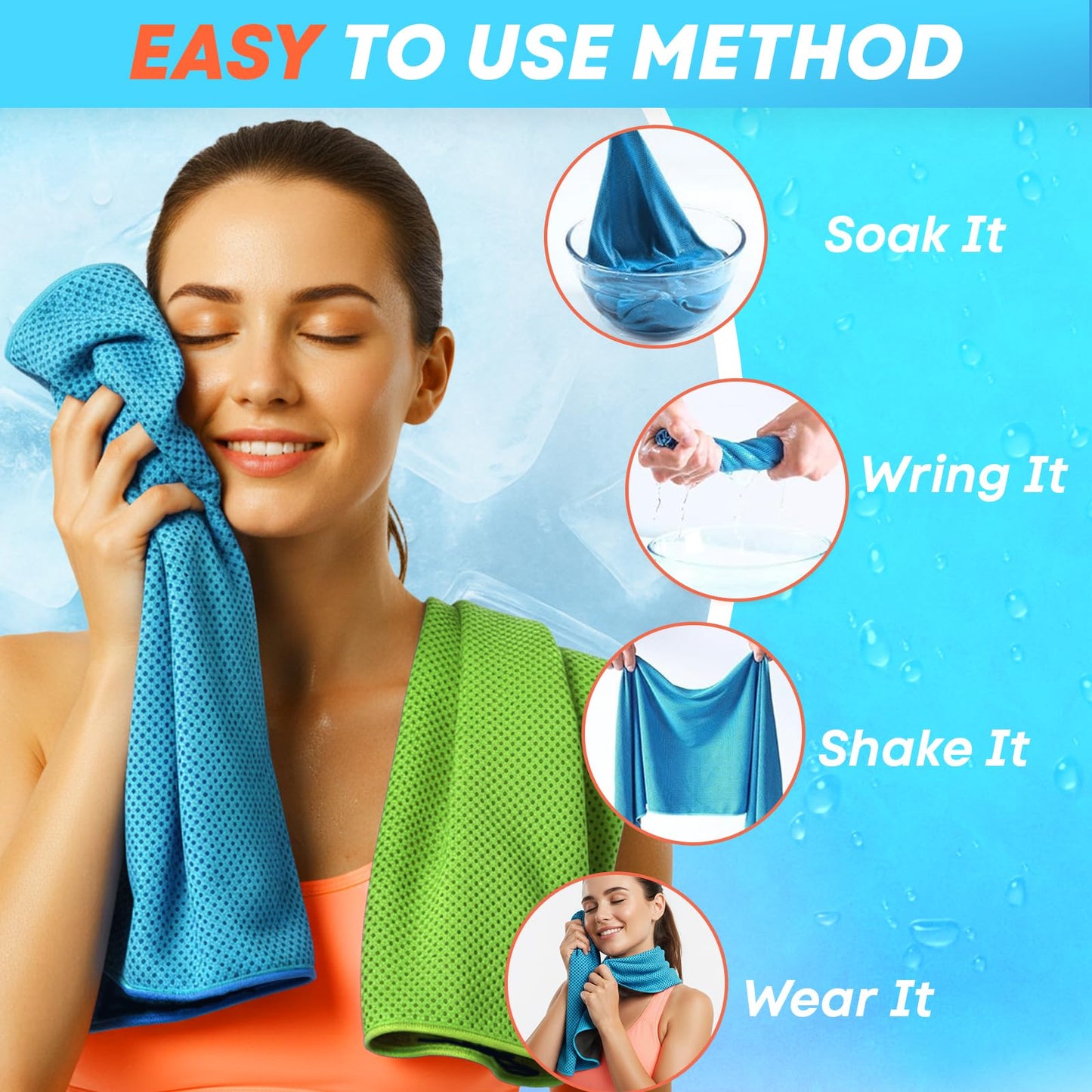 RUENVUE 4 Pack Cooling Towels (40"x 12"), Soft Breathable Gym Towels, Outdoors Ice Towel for Neck and Face, Camp Essentials Microfiber Sweat Towels for Gym, Run, Yoga, Workout, Travel, Climb