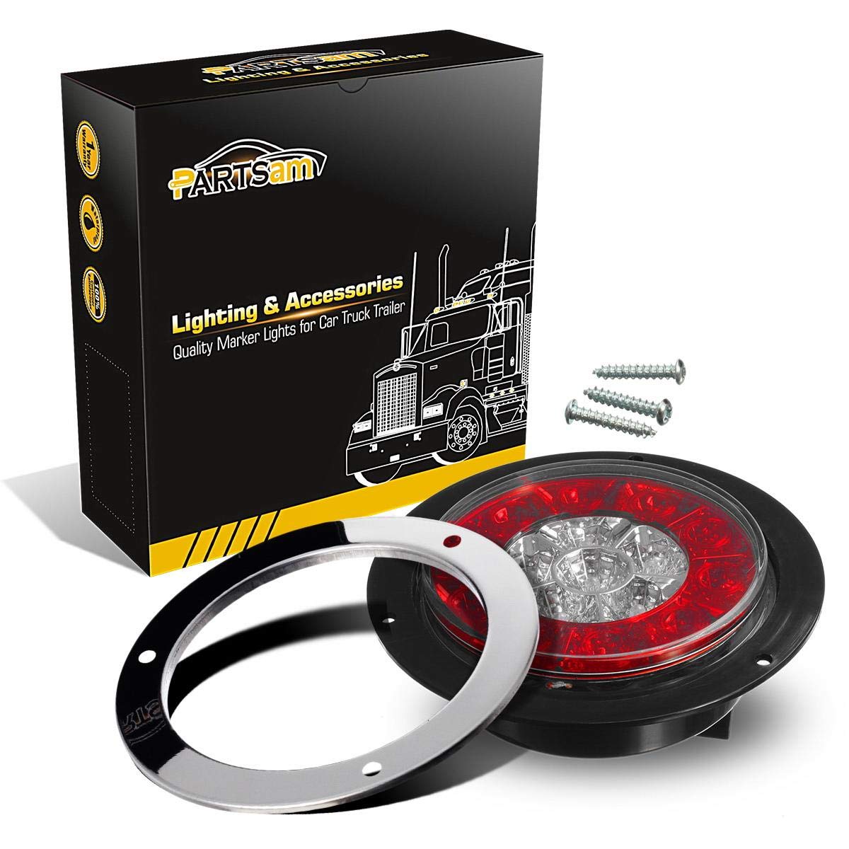 Partsam 4in Round Truck Trailer LED Tail Lights - Red/Amber, Sealed Dual Color, Model 4350421365, 2-Pack