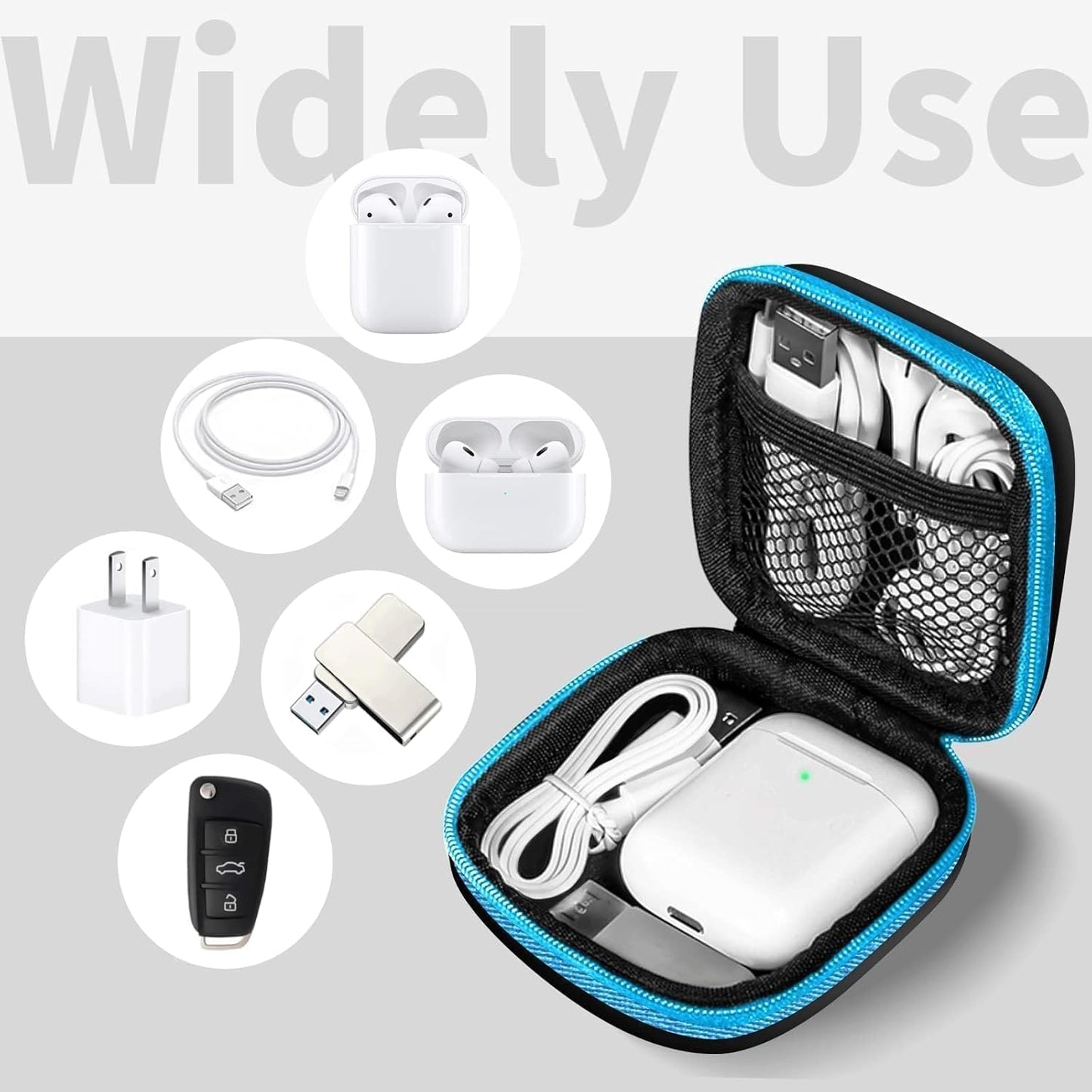 MOLOVA 5 Pack) Earbud Case Portable EVA Carrying Case Storage Bag Cell Phone Accessories Organizer with Carabiner