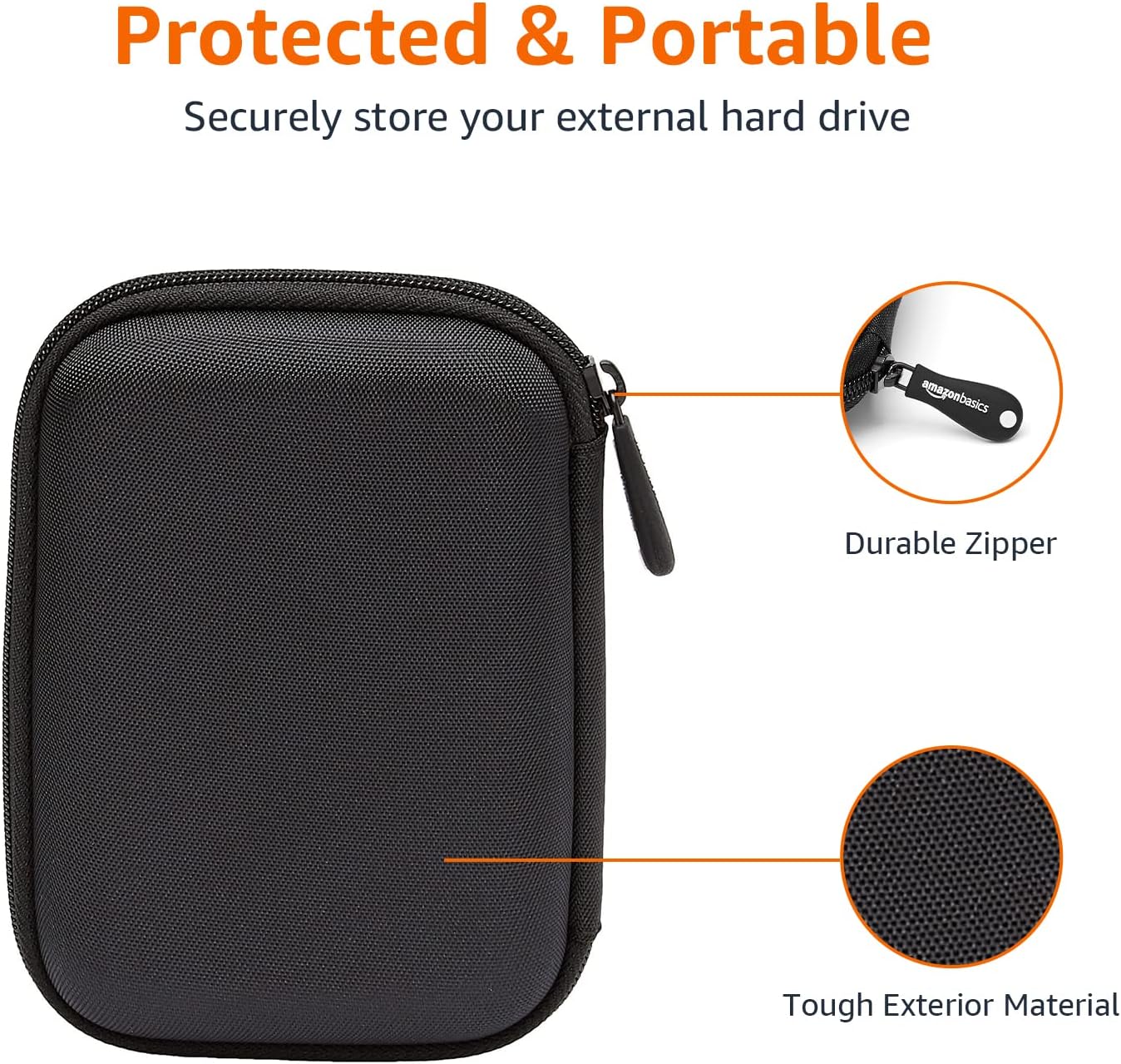 Amazon Basics Compact Black Hard Drive Carrying Case with Secure Strap and Mesh Storage