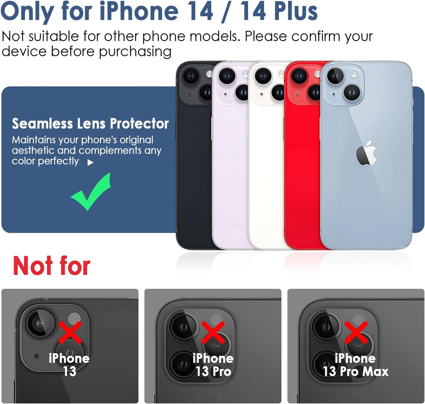 14/14 9H FanTEK Camera Lens Protector for iPhone Plus, Tempered Glass Camera Screen Cover, Ultra HD Clear Acrylic Full