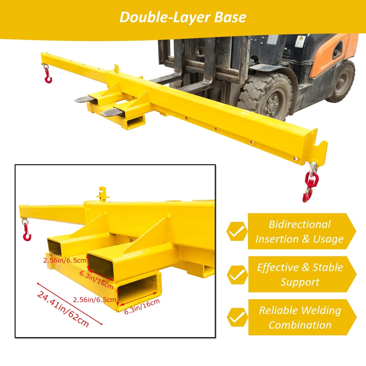 LGXEnzhuo 4400LB Forklift Jib Boom Crane Attachment – Bidirectional Telescopic Carbon Steel Hoist, 12.1ft Adjustable Lifting Arm, 6.3"x2.56" Pocket Size, for Warehouse Farm