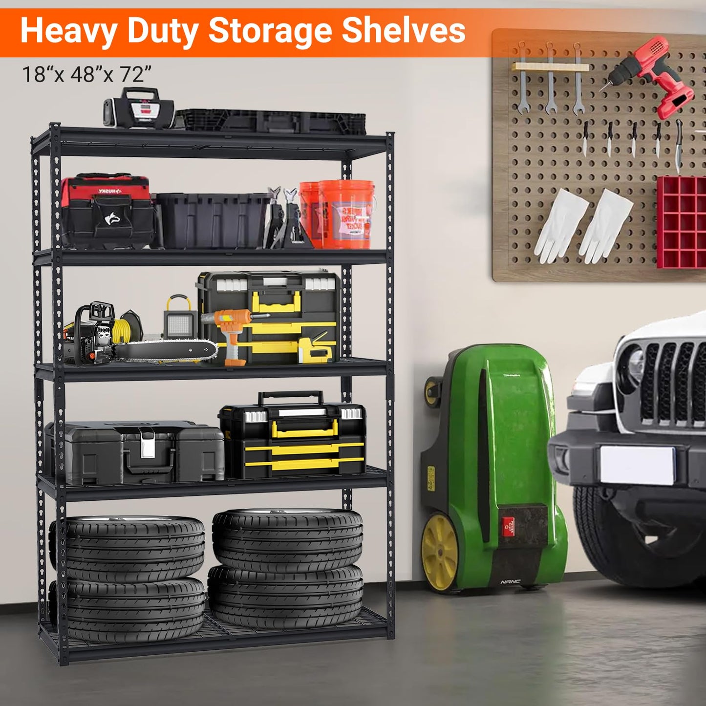 PioneerWorks Garage Shelving, 2500lbs Load Bearing Heavy Duty Storage Shelving, 48x18x72in Adjustable Storage Shelves, Durable Metal Storage Shelves, Easy Assemble for Garage, Kitchen