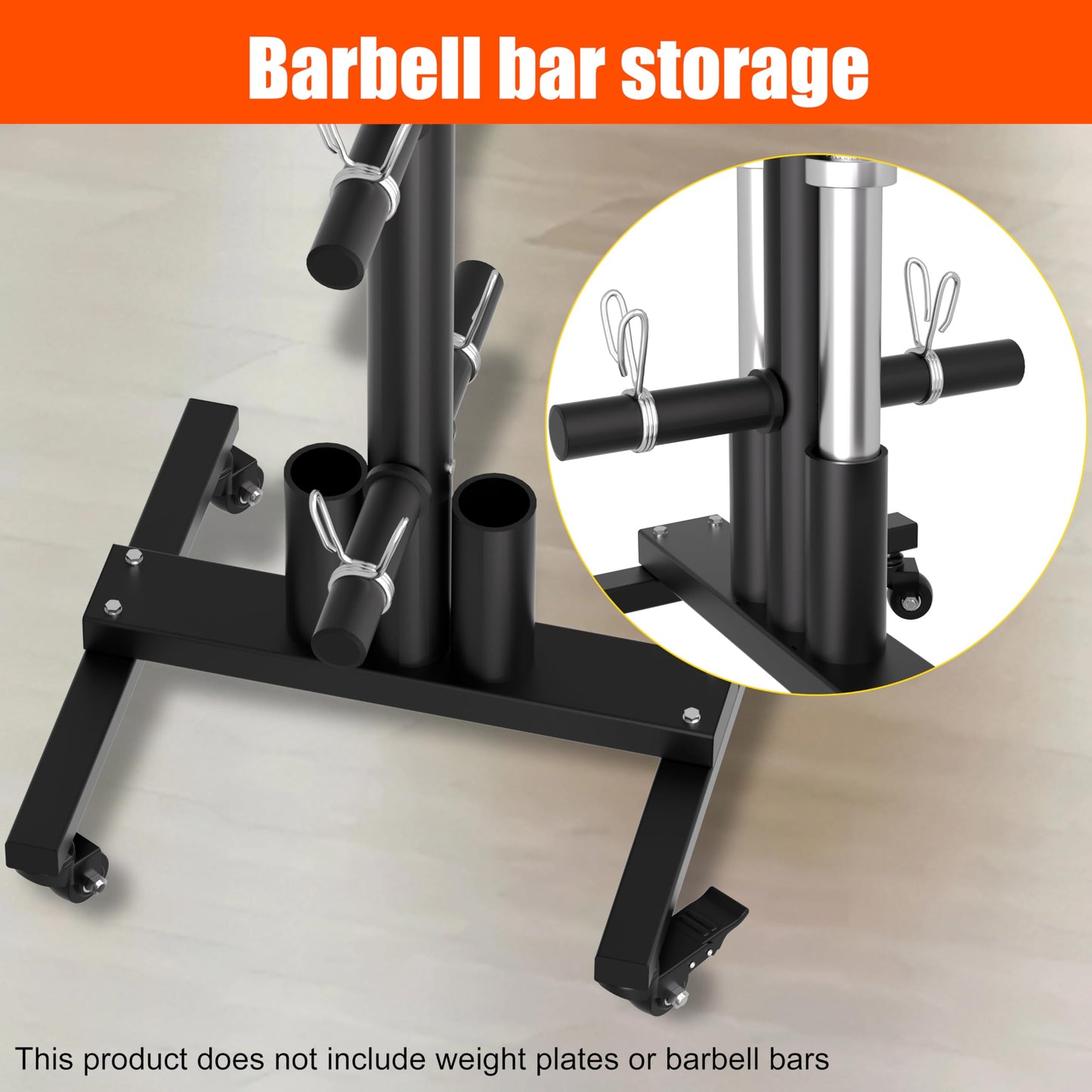 TRUSOON Movable Weight Plate Rack, Heavy Duty Olympic Plate Rack for 1 or 2-Inch Plates with 2 Barbell Holders, Bumper Plate Storage with Locking Wheels for Garage, Home Gym