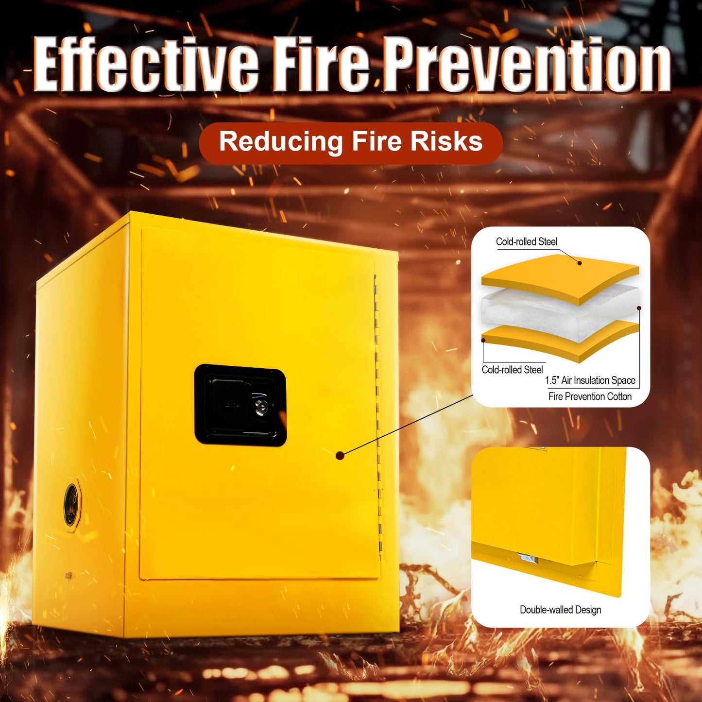 LOYALHEARTDY 12 Gallon Flammable Storage Cabinet Hazardous Storage Cabinet Yellow Fire Safety Manual Door Galvanized Steel Safety Cabinet for Commercial Industrial and Home Use, 17" L x 17" W x 22" H