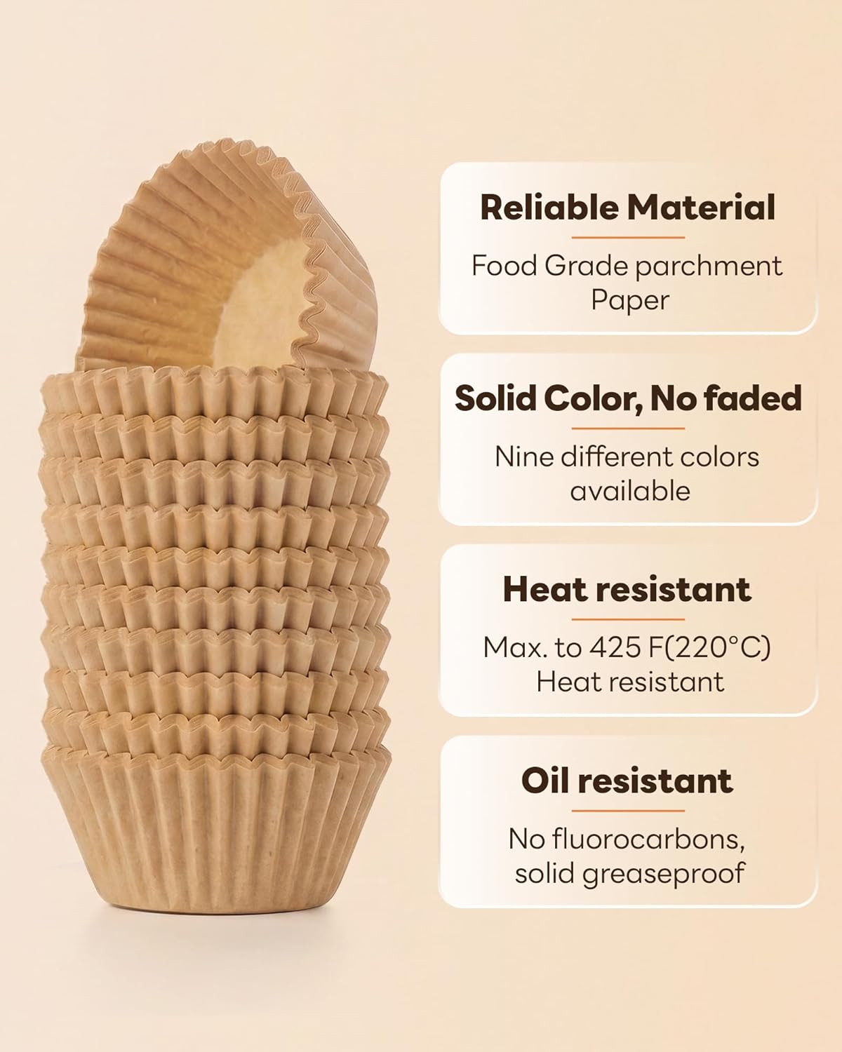 Bake Choice Mini Cupcake Liners - 400 Pcs Non-Stick Natural Parchment for Baking & Muffins