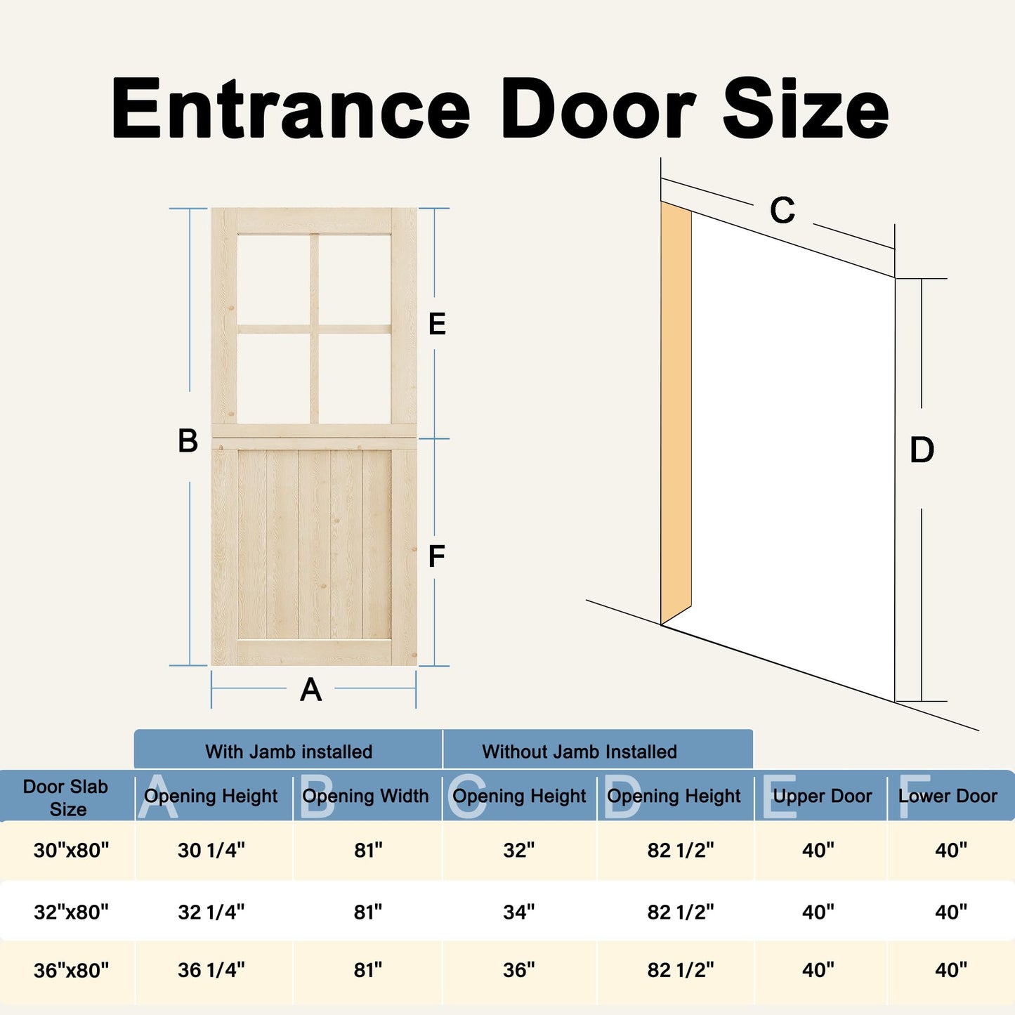 Floating Wood Shelves Dutch Door, 1.75" Pine with 4-Lite Glass Split Half Door for Exterior Front Entry, Patio Doorway & Interior Pantry/Back w/ 32" x 80" Doors Slab+1 Shelf+4 Hinges+1 Latch