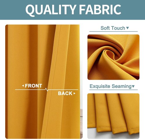 ChrisDowa Grommet Room Darkening Curtains - Thermal Insulated Blackout Panels, Mustard Yellow, 52W x 54L