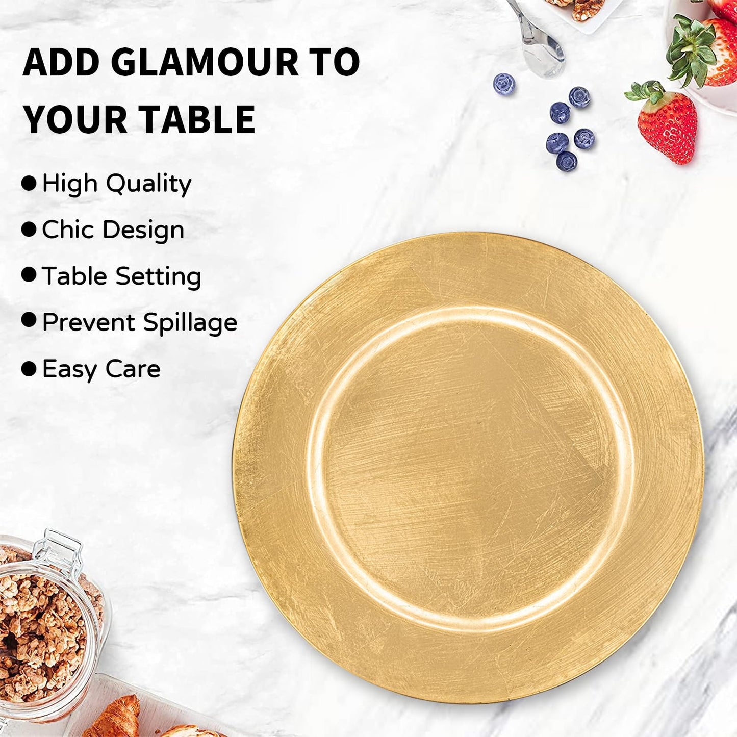 MAONAME Foil Gold Charger Plates Set of 12, 13" Plate Chargers for Dinner Plate, Plastic Round Chargers for Table Setting, Wedding Bulk