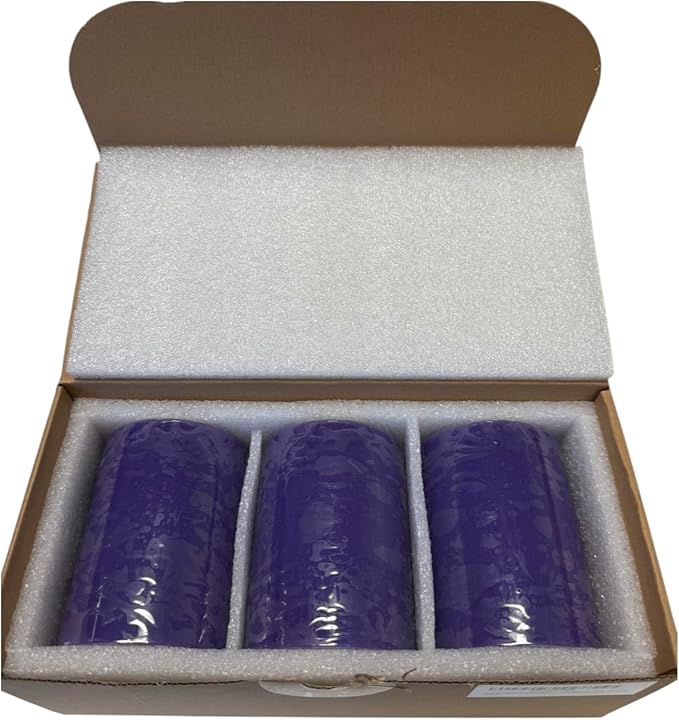 Mister Candle Dripless Unscented Pillar Candles, Set of 3 Hand Poured Solid Color Non-Scented Candles for Home Decor, Premium Wax, 60 Hr Burn Time - 3x4 Inch, Purple