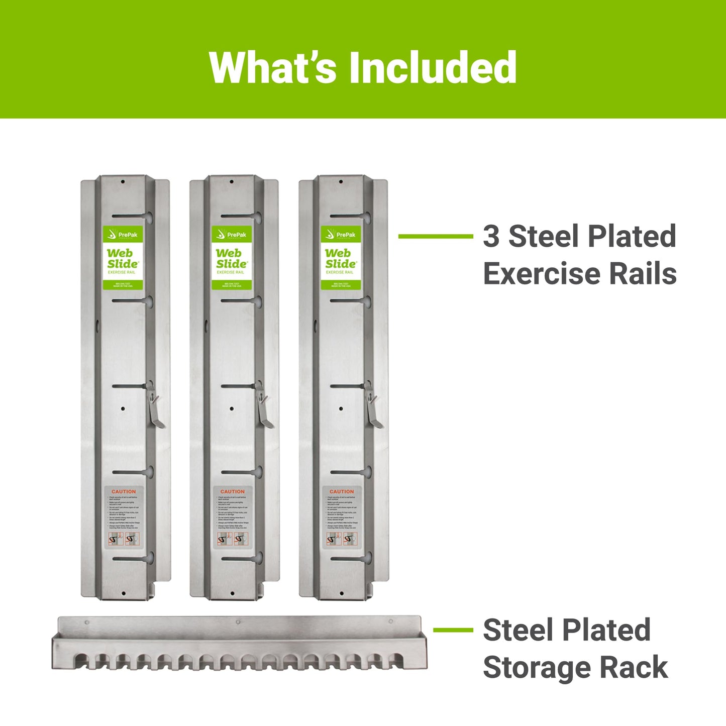 Web Slide 3-Pack Basics Rail System with Storage Rack, Stainless Steel - Perfect for Dynamic Warm-ups, CrossFit, Stretching, and Strength Building - Physical Rehab Equipment for Clinic, Home, or Gym
