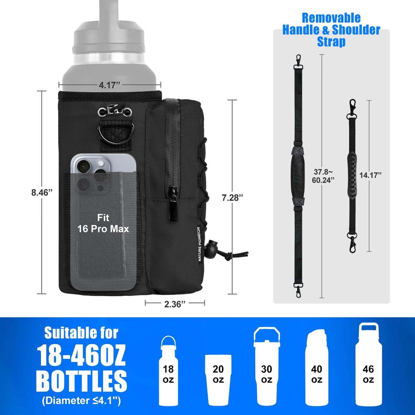 NATURE PIONEOR Magnetic Gym Bag for Men and Women - Magnet Water Bottle Holder Sling Carrier with Crossbody Shoulder Strap,Gym Accessories Pouch,Phone Pockets for Sports,Walking,Travel,Workout,Black