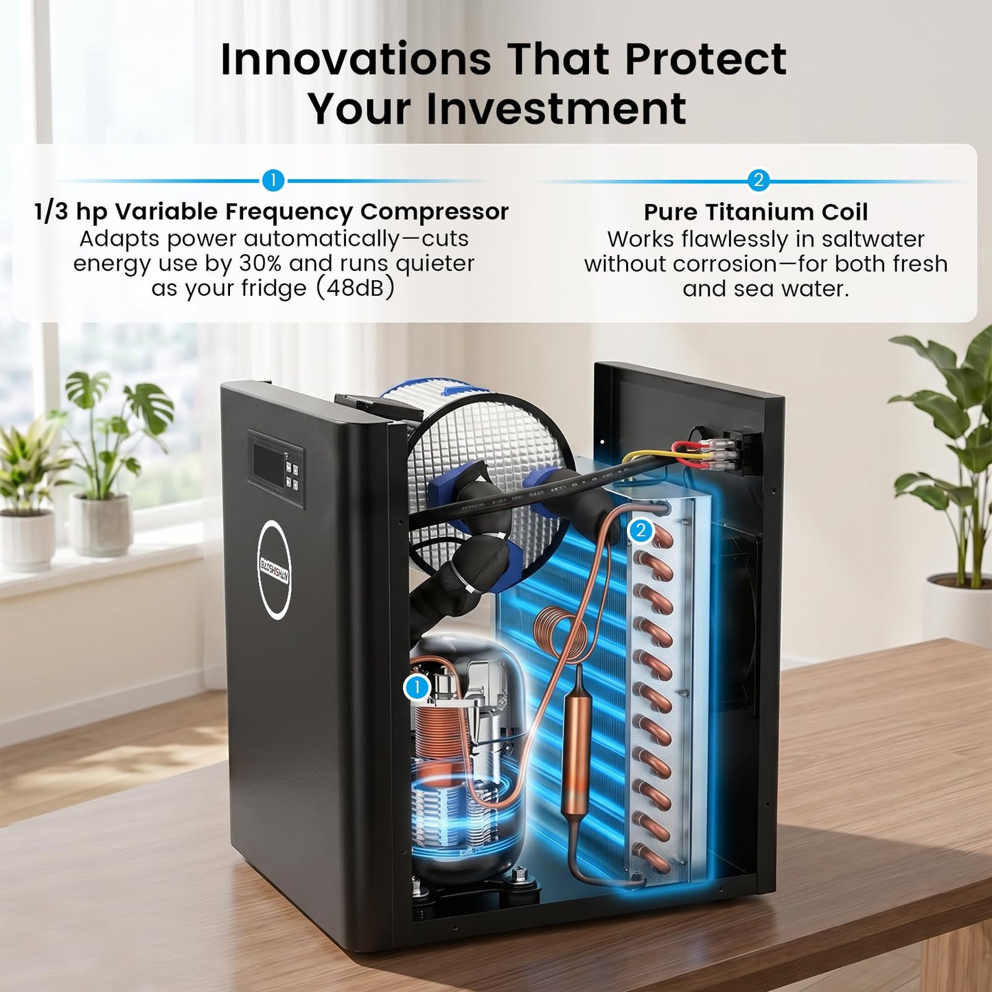 BAOSHISHAN 1/3 HP Aquarium Chiller 79 Gallons 300L Water Cooling System Set