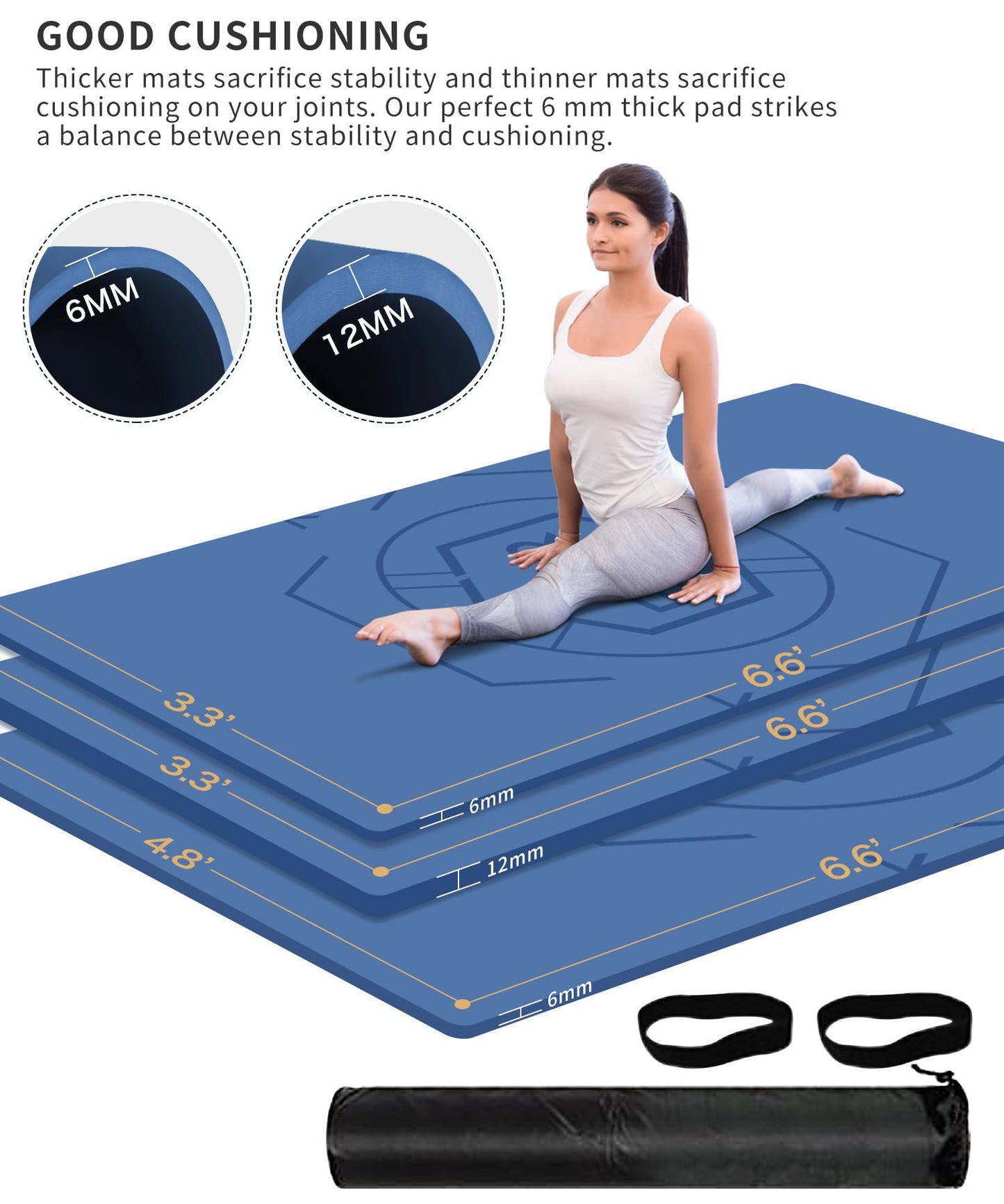 nuveti Large Exercise Mat (6'x 3'), Extra Wide Workout Mat for Men and Women, Yoga Mat Thick 1/4 Exercise Mats Non-Slip, Non-Toxic, Stretching, Meditation)