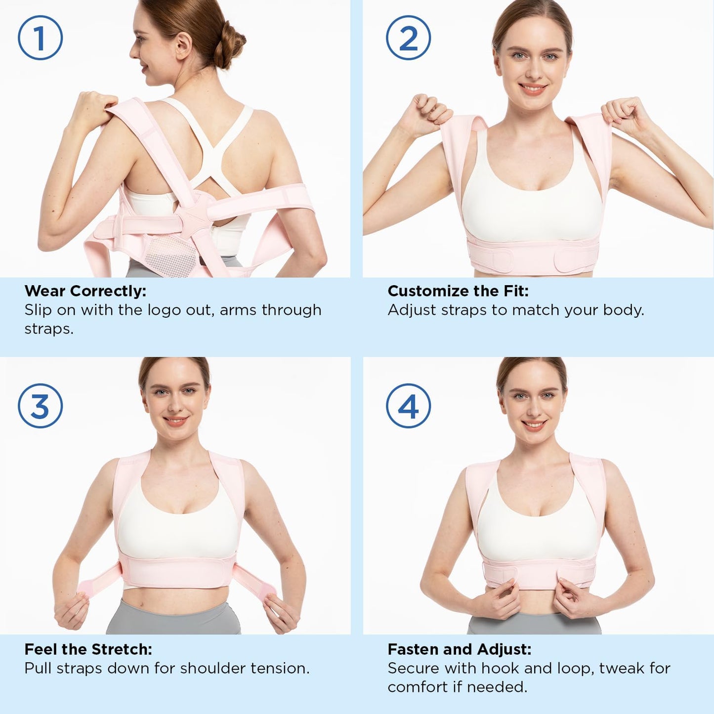 Vicorrect Posture Corrector for Women and Men: Adjustable Brace Straps for Upper Back Pain Relief and Shoulder Support (Pink, M/L)