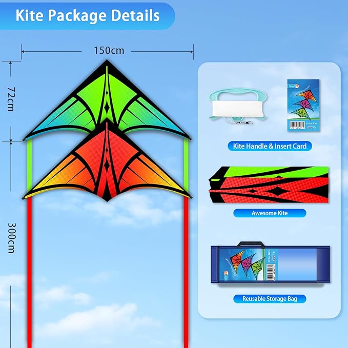 Large Delta Kite for Kids & Adults - Easy to Fly Outdoor Kites for Kids Ages 8-10, Perfect for Beach & Family Activities, Includes Line & Handle