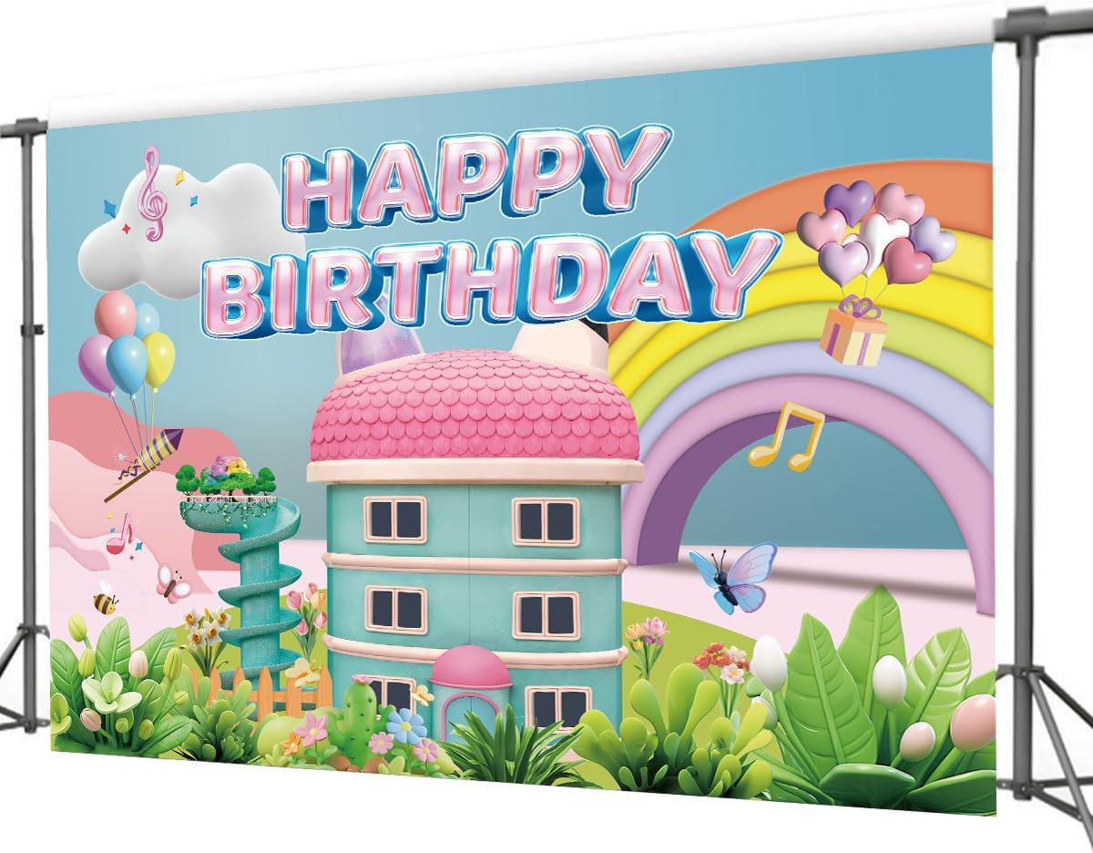 YTHKJS 5 3FT * Rainbow Dollhouse Birthday Party Backdrop Decorations,Rainbow Dollhouse Theme Party Supplies