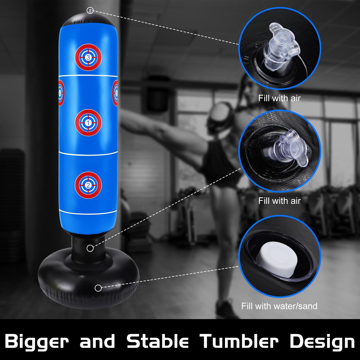 7 Pcs Kids Punching Bag Set Include Boxing Gloves, Inflatable Punching Bag, Hand Wraps, Hand Pads, Air Pump, Kids Boxing Training Set for Karate Kickboxing Taekwondo(Blue)
